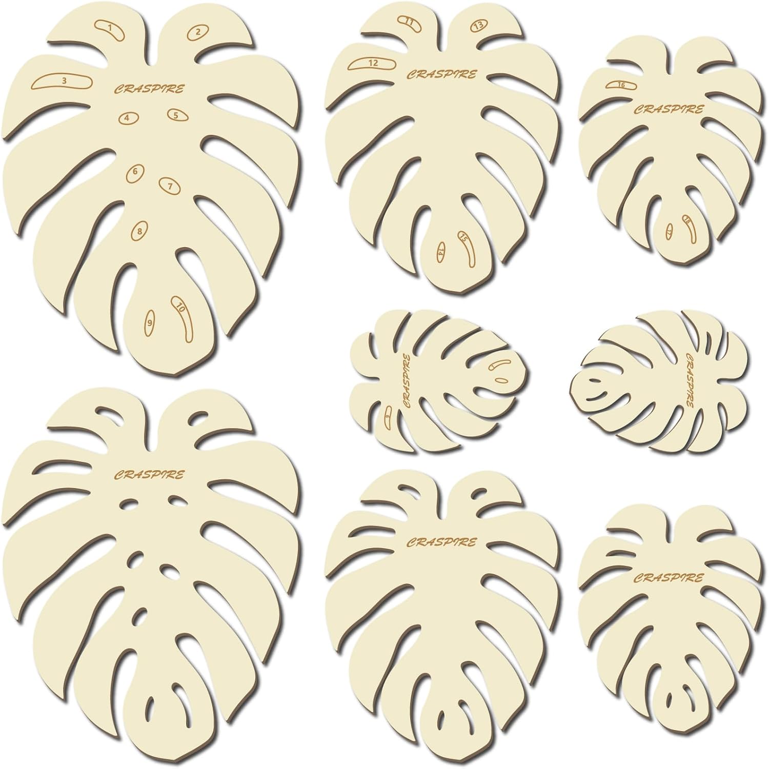 CRASPIRE 8 Pcs 4 Sizes Large Macrame Leaf Template Summer Monstera Leaves Natural Wood Cutting Molds Rustic Tassel Wooden Templates Hanging Tool for DIY Crafts Making Home Wall Decoration