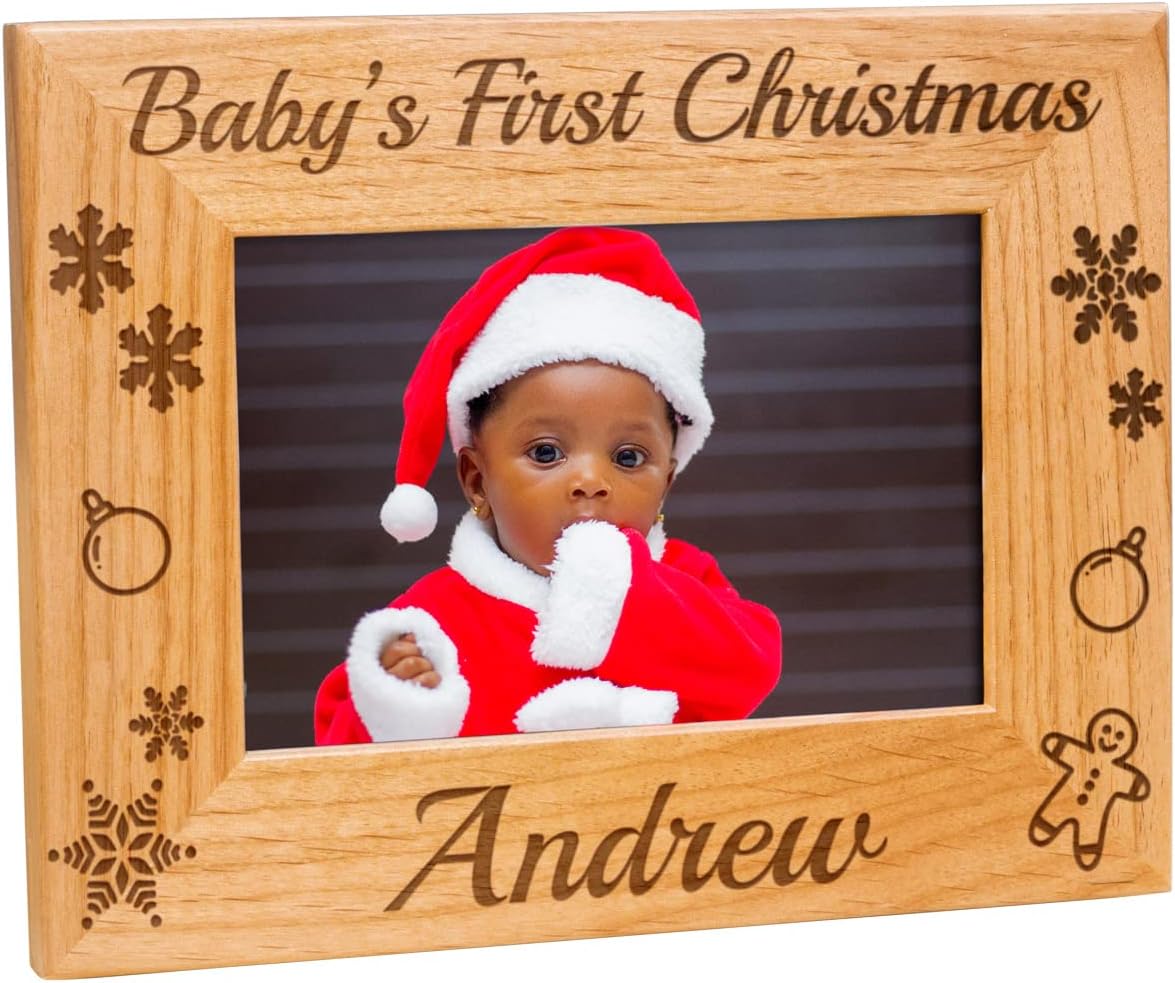 PlaqueMaker 6 x 4 Personalized Baby's First Christmas Picture Frame - Include the New Baby's Name