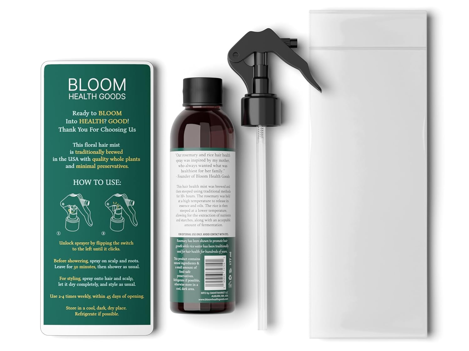 Rosemary & Fermented Rice Water Hair Growth Spray – Whole Plant Natural Ingredients for Strong, Healthy Hair (6 oz) - Image 4