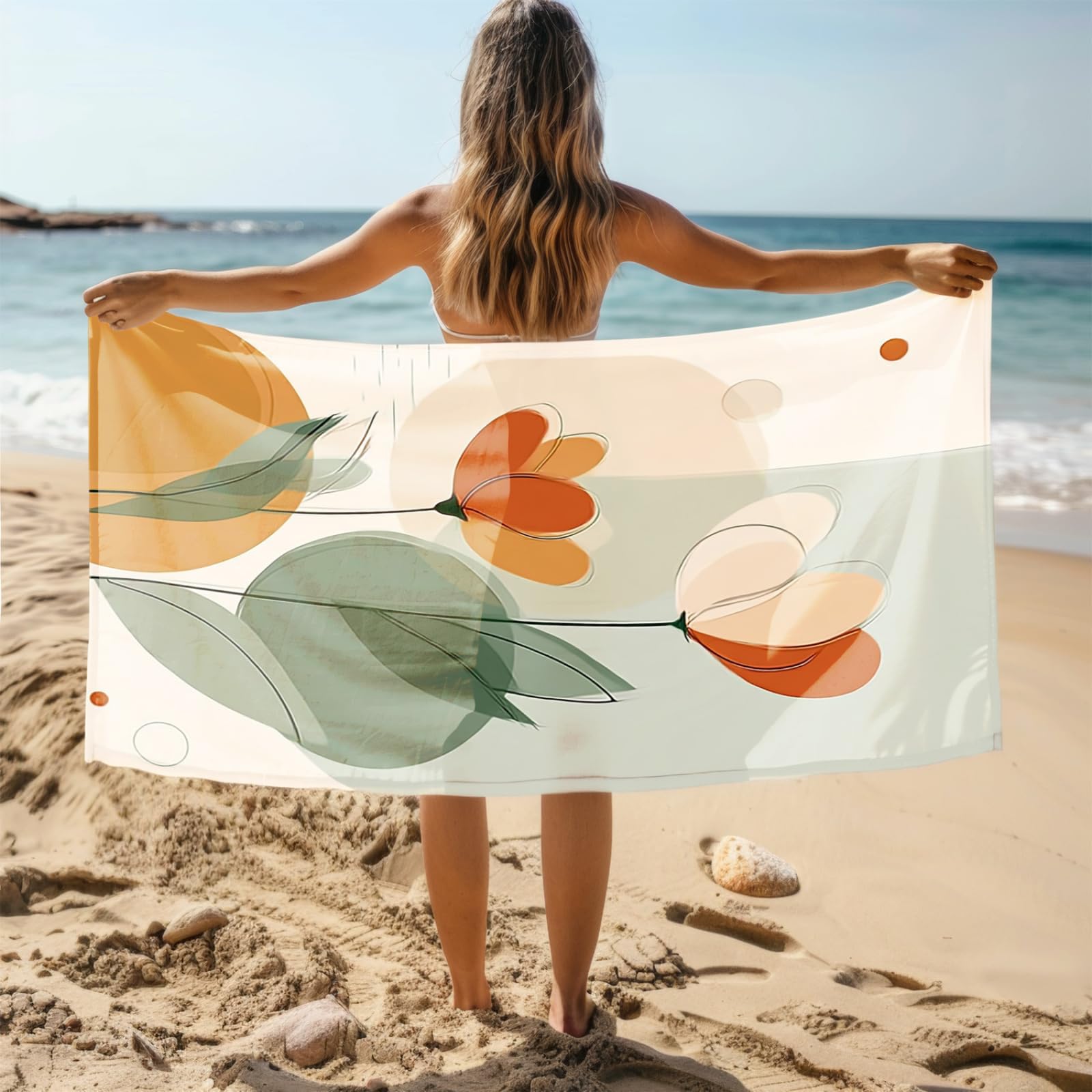 Générique Serviette Microfibre Plage Cercle Orange Vert Clair