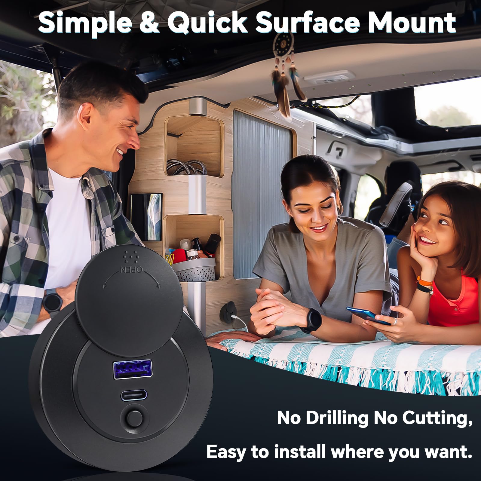 Acegoo RV USB Charger Outlet, 50W Dual Port 12V Quick Charging Port, 30W PD Type-C & 20W USB-A Surface Mount Panel for RV Camper Trailer Truck Boat Golf Cart (1Pcs)