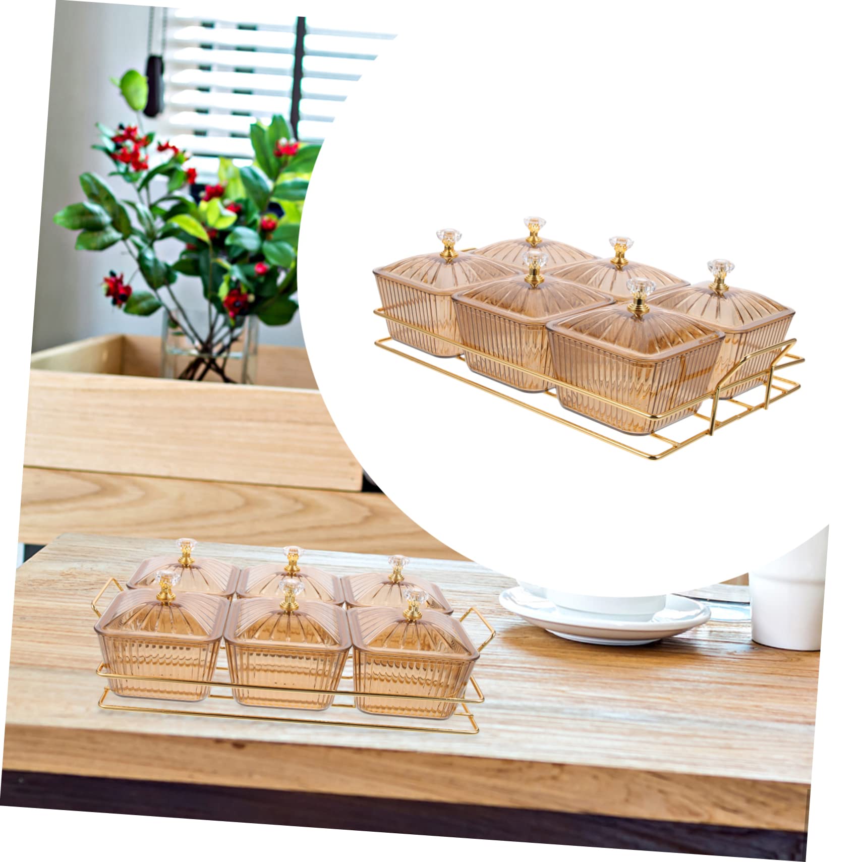 ULTECHNOVO Vassoio Snack da Tavolo in Ferro Oro per Aperitivi | 6 Scomparti, Stile Moderno, per Frutta, Dolci e Contorni, Adatto a Feste con Amici e Matrimoni
