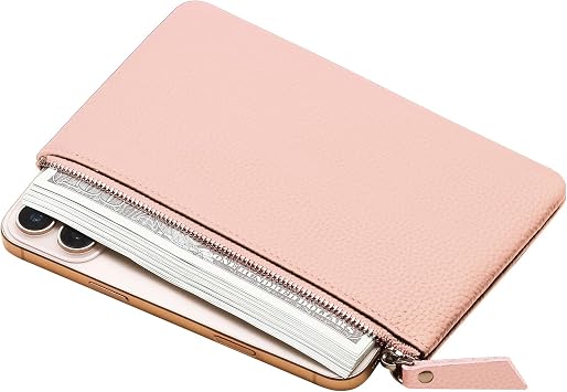 Genuine Leather Zipper Purse, Travel Makeup Bag With Zipper for Men Women Coin Bag Lipstick Cosmetic Accessories Organizer, Travel Kit Storage Pouch Pink