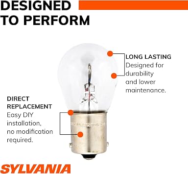 SYLVANIA 1156 Long Life Miniature Bulb, Stop & Tail Light, 2 Bulbs.