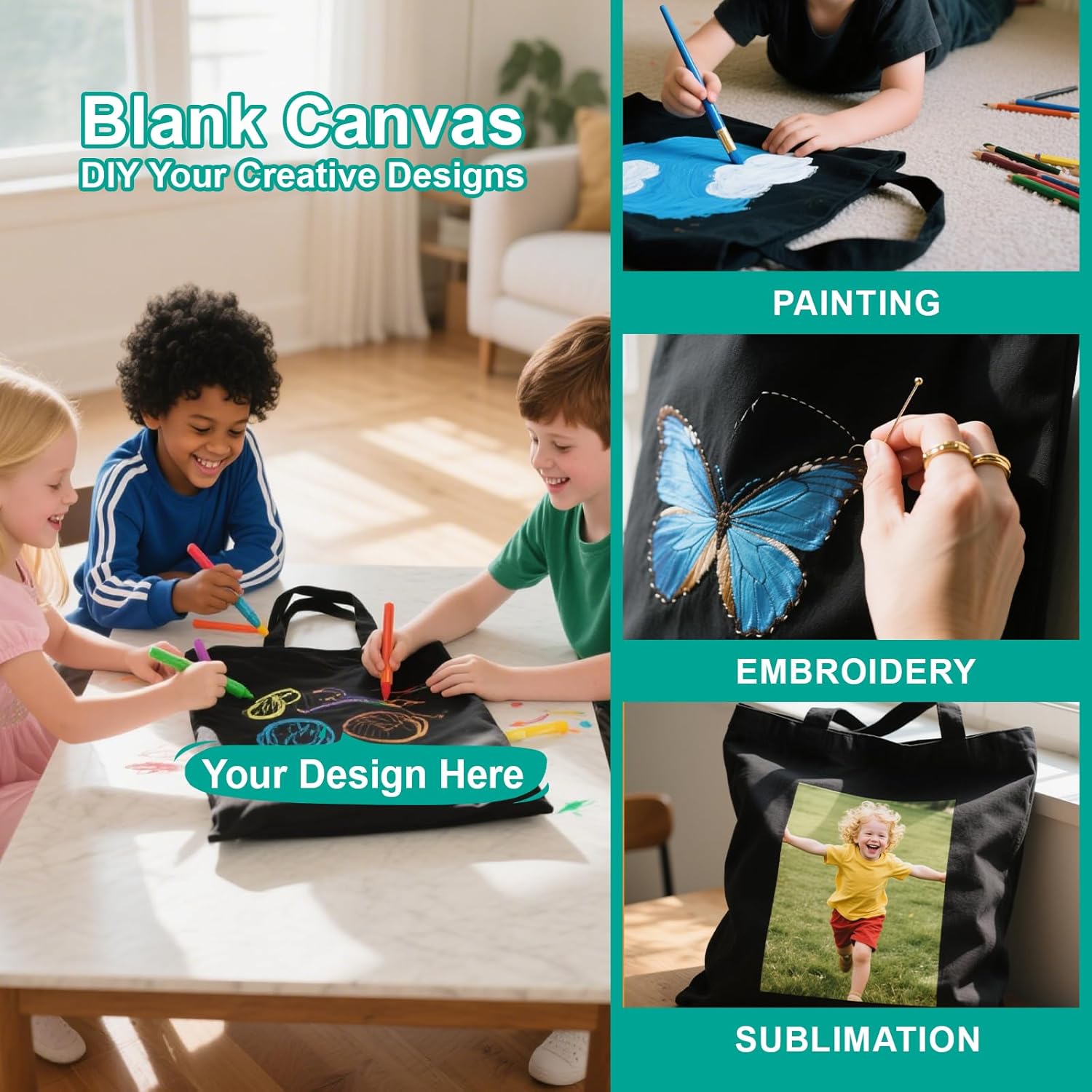 Reusable Canvas Tote Bags - Lightweight Blank Grocery Bags for Shopping, Travel, DIY, Gift - Image 2