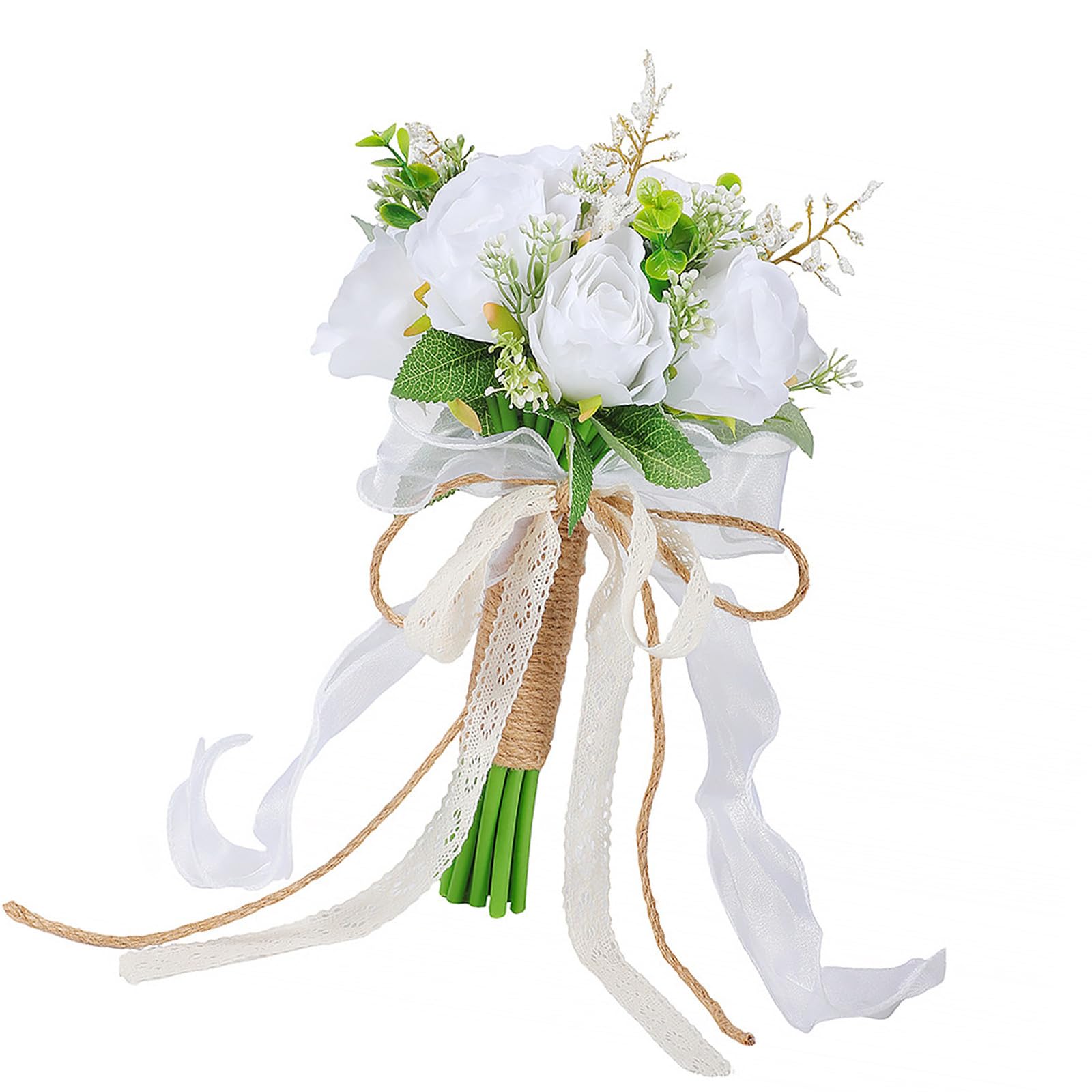 Kalttoy White and Silk Wedding Arrangement Lightweight Flowers for Bride Bridal Party Decoration Artificial Roses Bouquet White Shades for Ceremony Reception Bride Arrangement