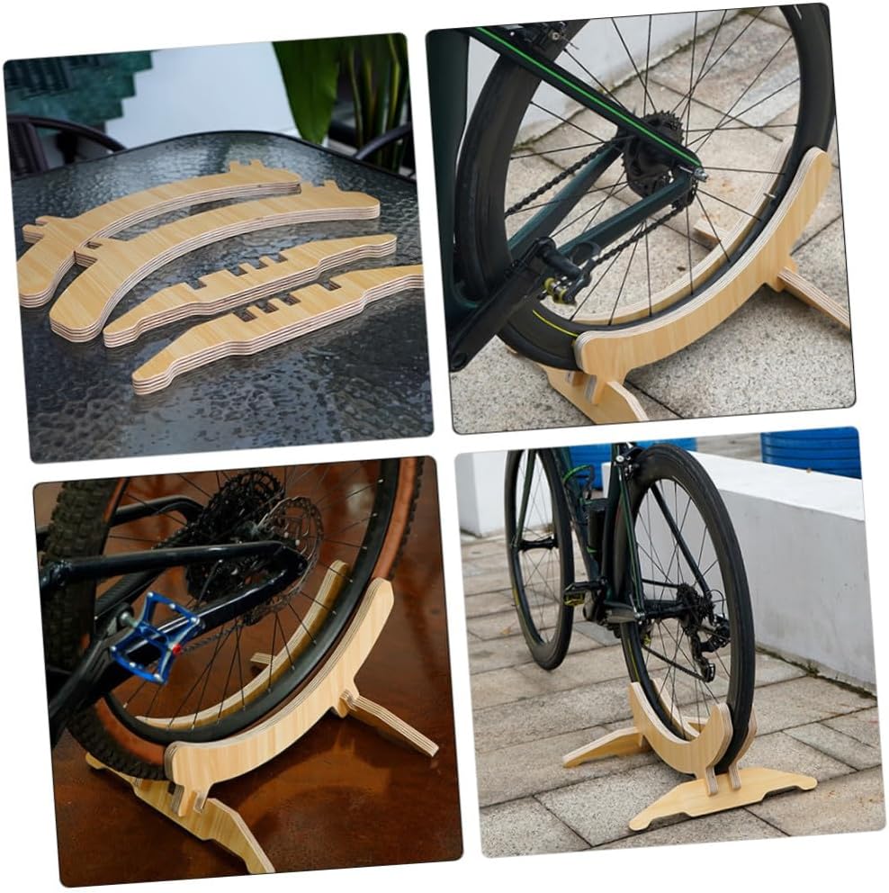 Toyvian Wooden Bike Parking Rack Support Stand for Mountain Folding Road Bikes Stable Design for Parking Any Environment