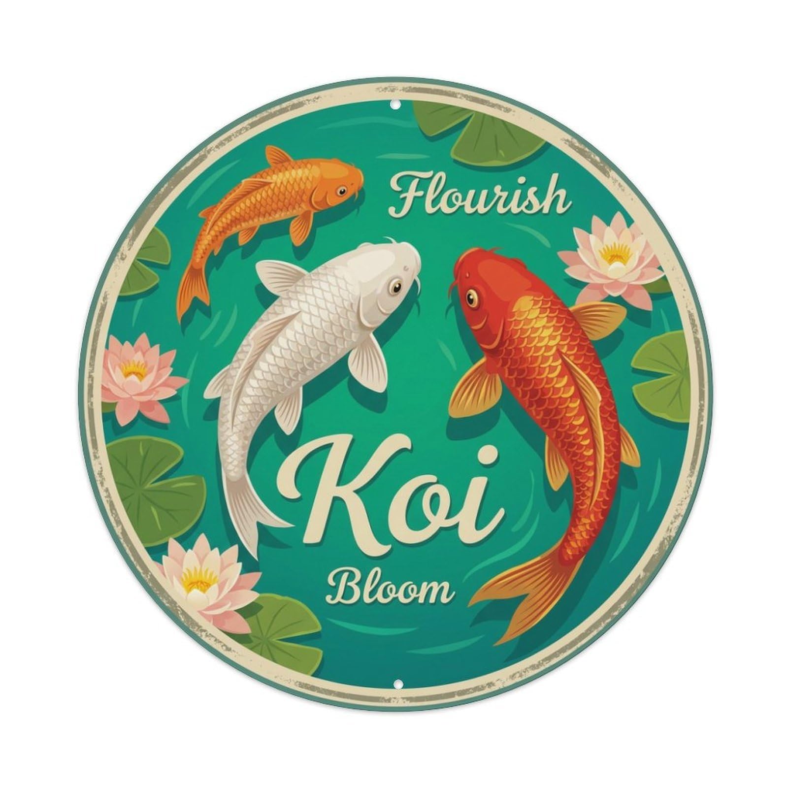 Koi Fish Flourish Bloom Thriving Waters Growing Prosperous Metal Tin Sign