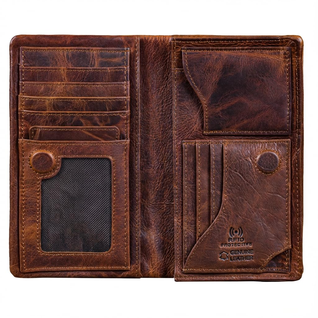 STILORD Kenan XL Portefeuille Homme Cuir Véritable Grand Format avec Fermeture Magnétique Porte-Monnaie pour 11 Cartes Portefeuilles Hommes Cuir Con RFID Couleur:Kara - Cognac