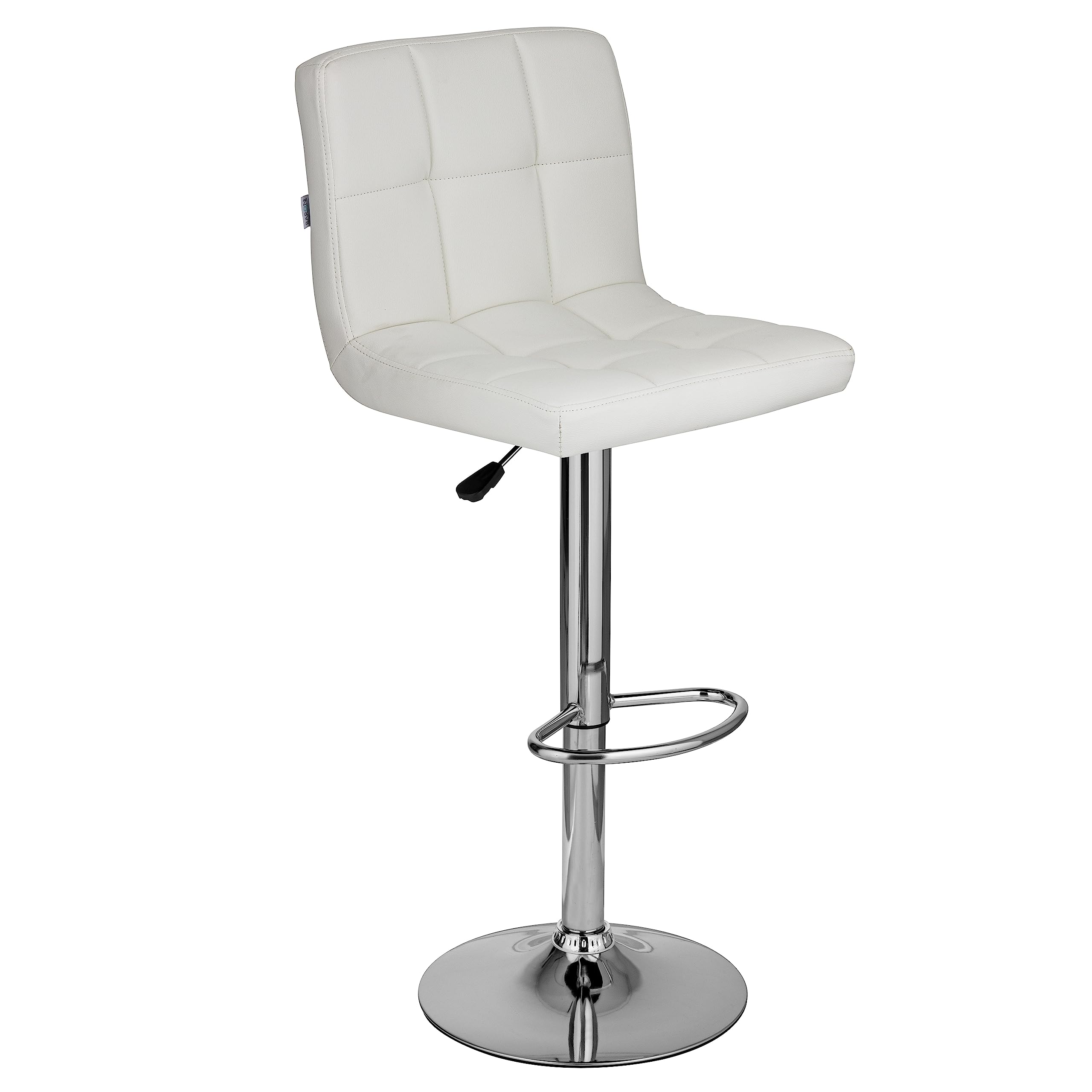 Baroni Home 1 x Adjustable Kitchen Bar Stool 360° Swivel with Backrest and Footrest, Chrome Steel Frame, White Faux Leather, 1 Piece