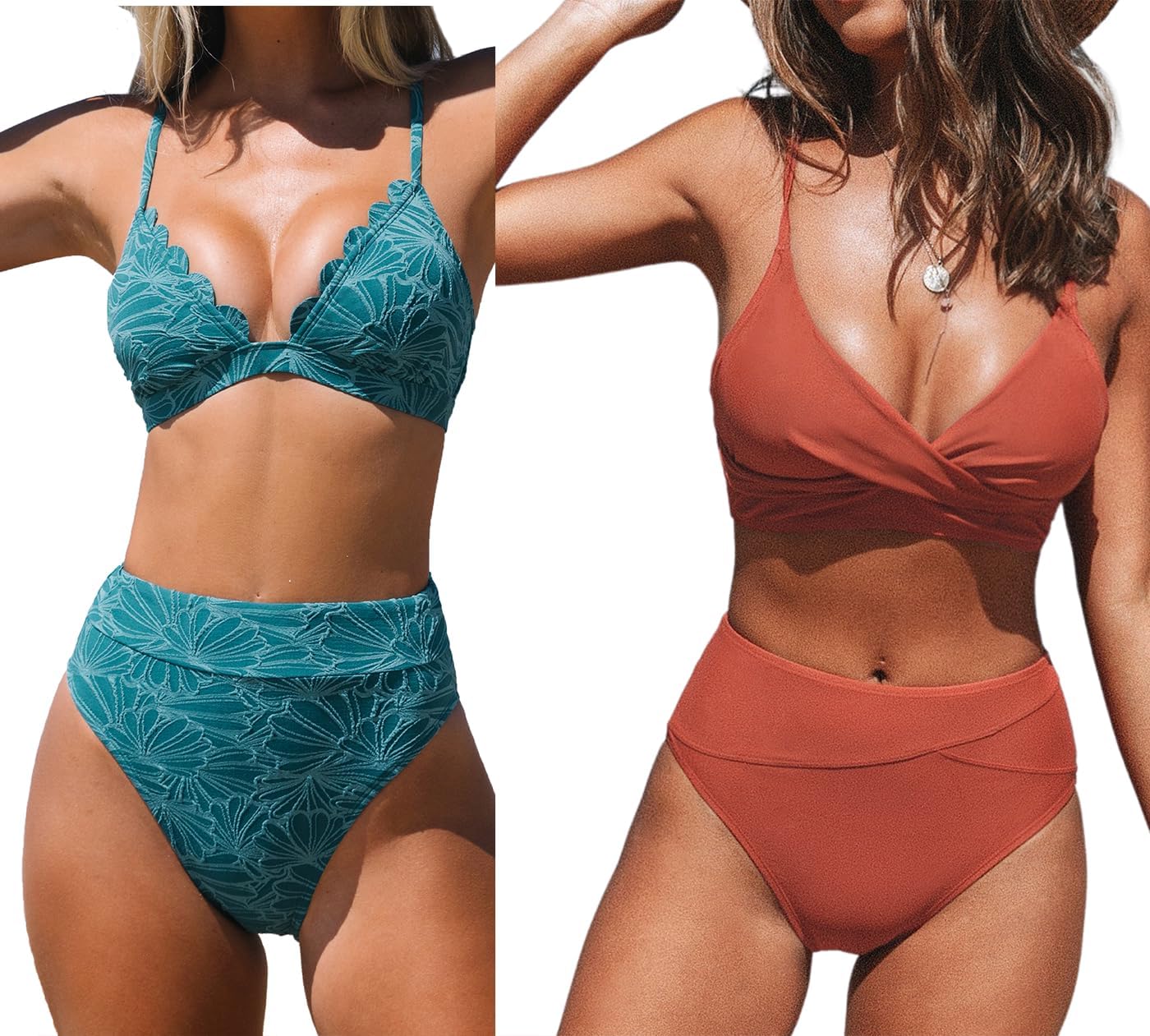 CUPSHE Women's Bikini Sets High Waisted V Neck Halter Back Hook - View #9