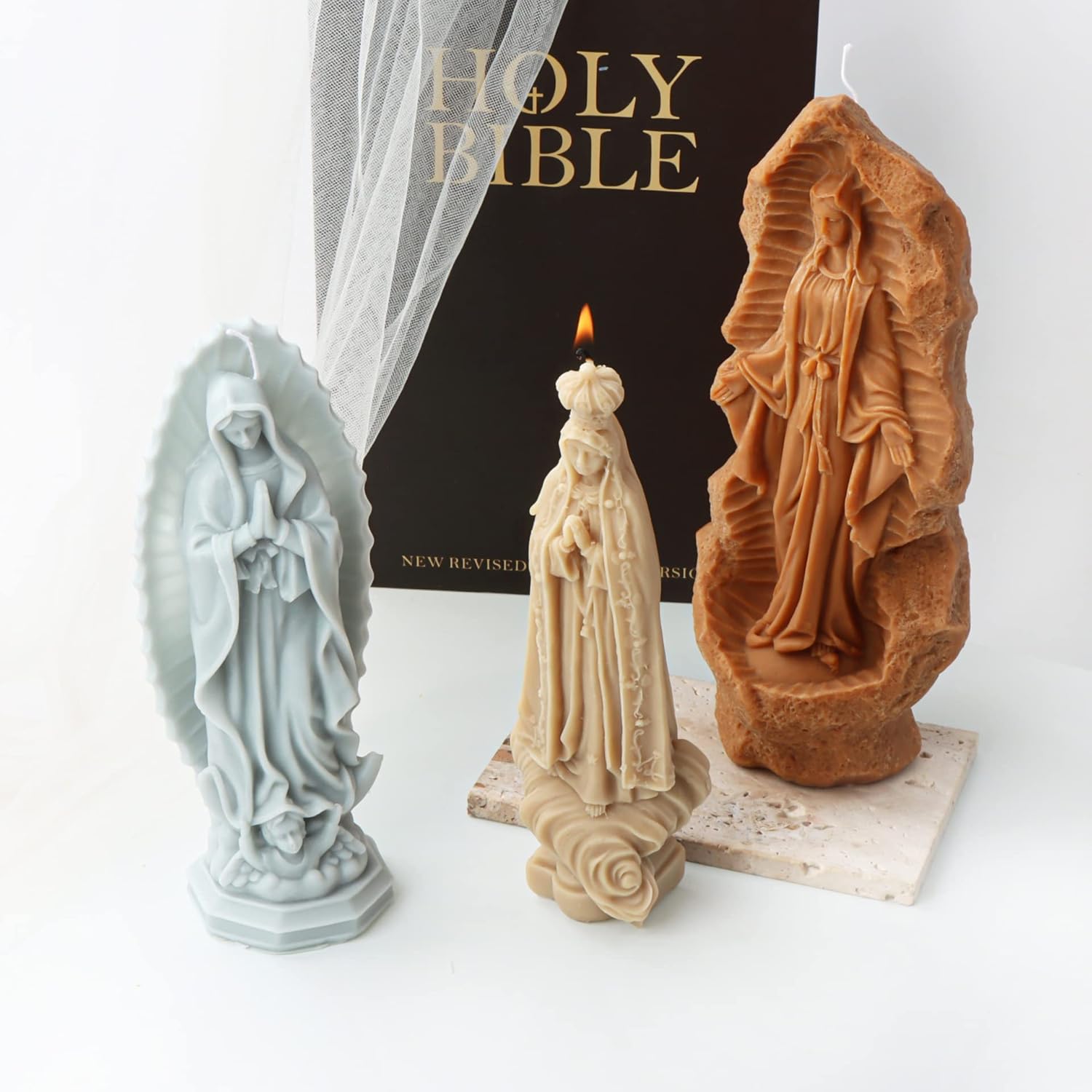 3D Virgin Mary Savior Jesus Sculpture Silicone Candle Molds, DIY Jesus Molds for Candle Making Resin Soap Casting Cake Chocolate, Large Stone Virgin Sculpture Molds for Home Decor (E)