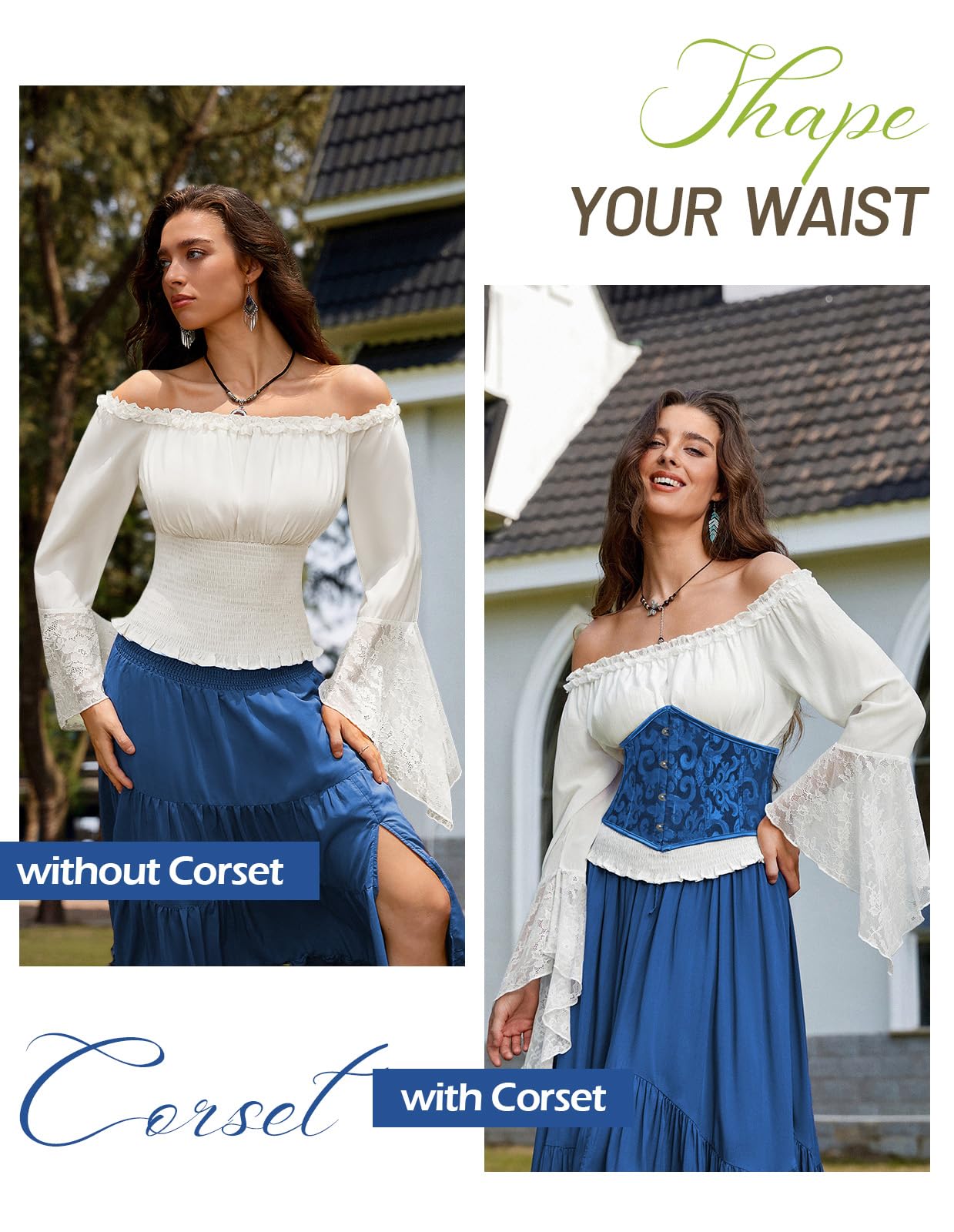 Scarlet Darkness Corset Belt for Women Fishbone Wide Waist Corset Pirate Belt: Blue Jacquard 6