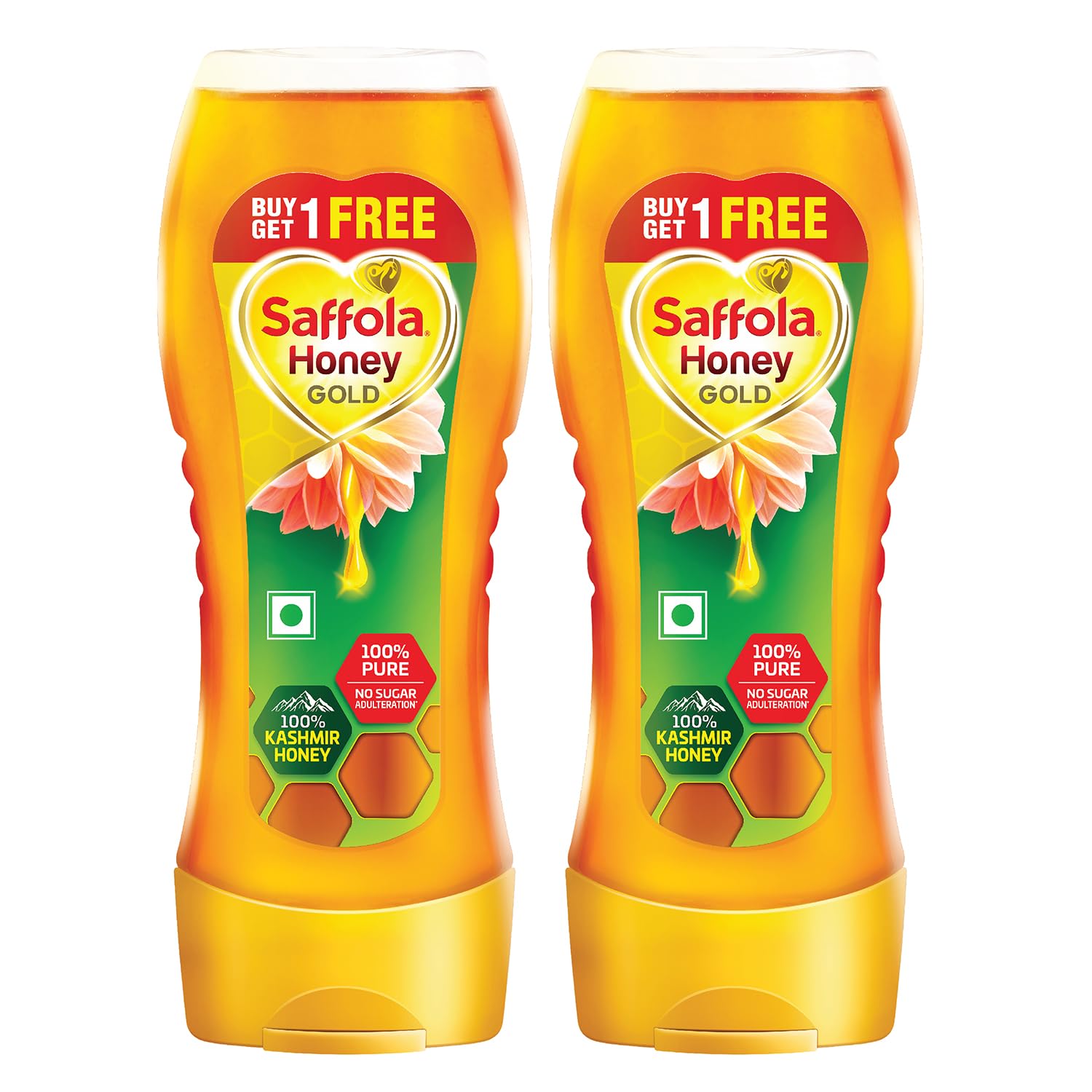 Saffola Honey Gold, 100% Pure, Made with Kashmir Honey, Squeezy pack 2 x 350g (Buy 1 Get 1)