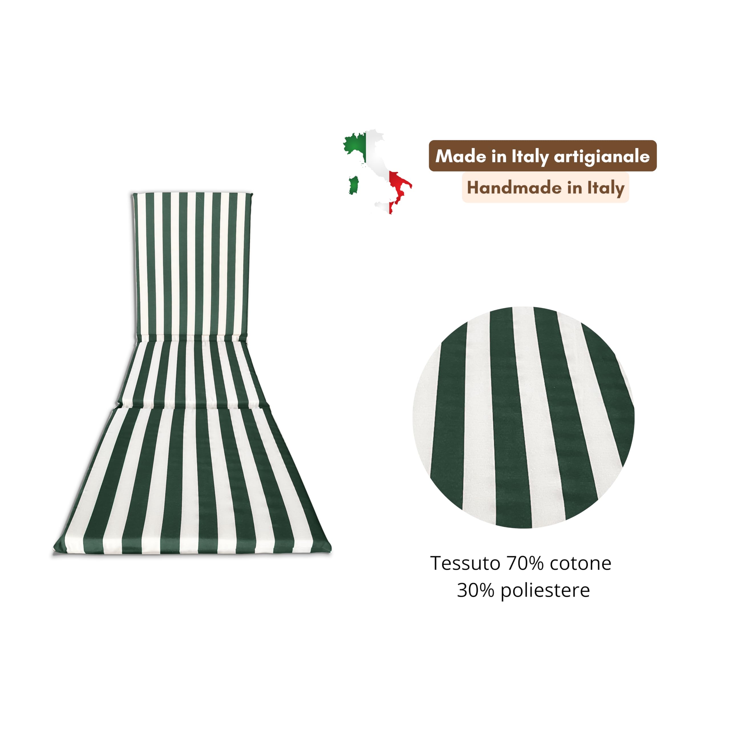 Coj’n Acolchado para Tumbona, Fabricado en 100% Algod—n, 190 x 60 x 4,5 cm (Verde)