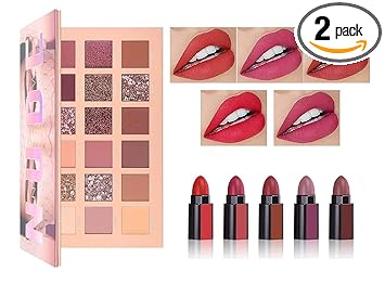 HUDACRUSH Beauty Makeup Kit For Girls, Lipstick Combo Set 5 Fabulous Shades In 1 Red Edition, Matte Finish Lipsticks With 18 Shades, Multicolor, Nude Edition Eyeshadow Palette