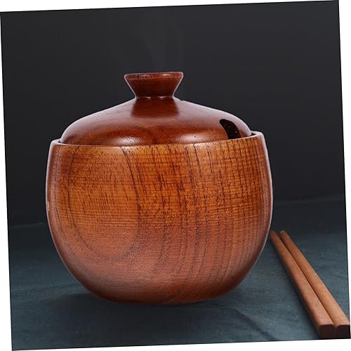 Miniatura 7 de Hemoton Cuenco de madera maciza de estilo japonés con tapas, vajilla para servir para ensalada, arroz, miso, sopa, frutas, cocina, preparación,