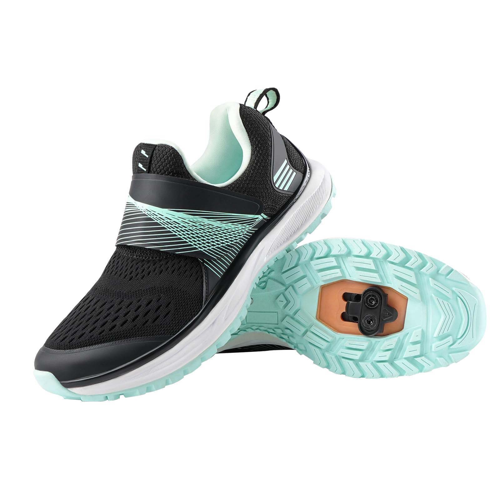 Photo 1 of Spinning Shoes Women's Cycling Shoes - SPD Compatible Indoor/Outdoor Bike, Breathable & Comfortable Road Cycling Shoes with Pre-Installed Cleats Black/Green