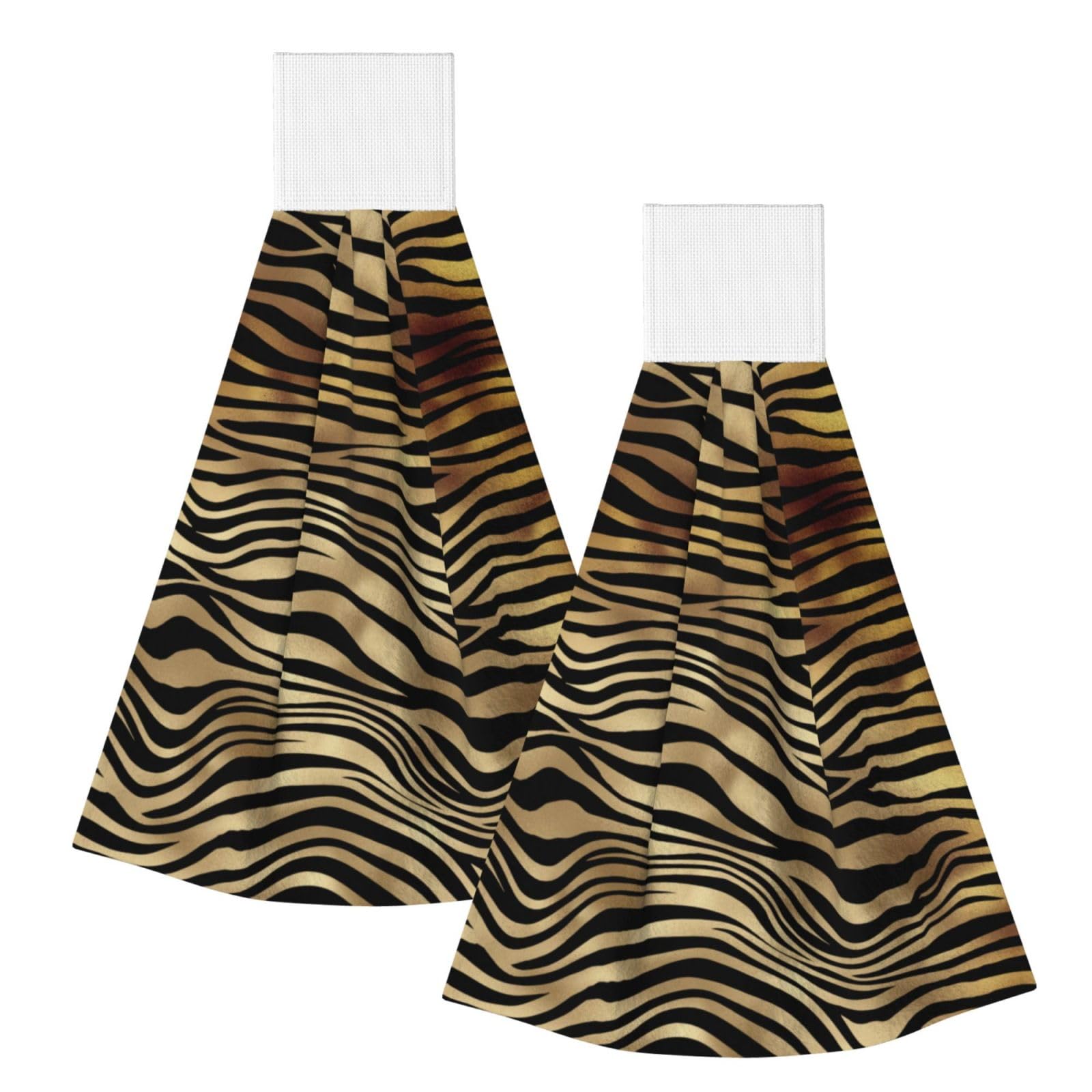 DOPKLNA African Black Gold Zebra Animal Skin Sepia, 2 Pcs Hanging Coral Fiber Hand Towels for Bathroom, Absorbent Kitchen Towels