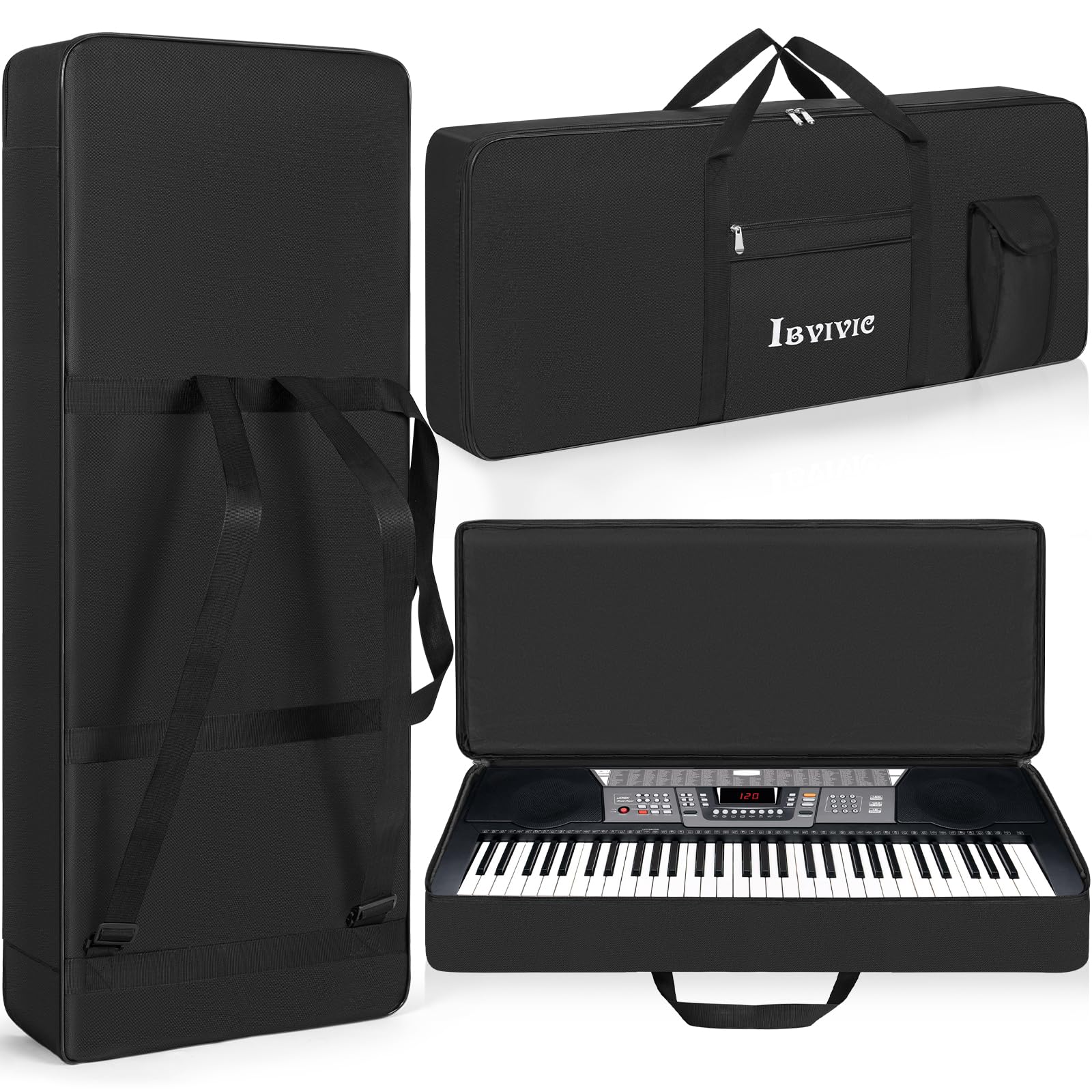 61 Key Keyboard Tasche, Robuste 600D Oxford Keyboardtasche 61 Tasten mit 10 mm Polsterung, Keyboard-Gigbag mit Griffen und Schultergurten für Digitales E-Piano (Schwarz)