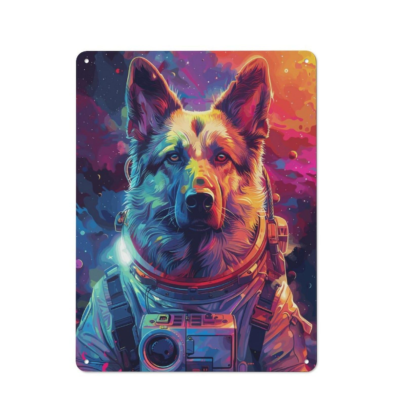 Junmoney Astronaut German Shepherd For Studio Or Craft Room, Rustic Metal Wall Sign 40X30cm, For Vintage Wall Decor Fans, For Metal Sign Collectors