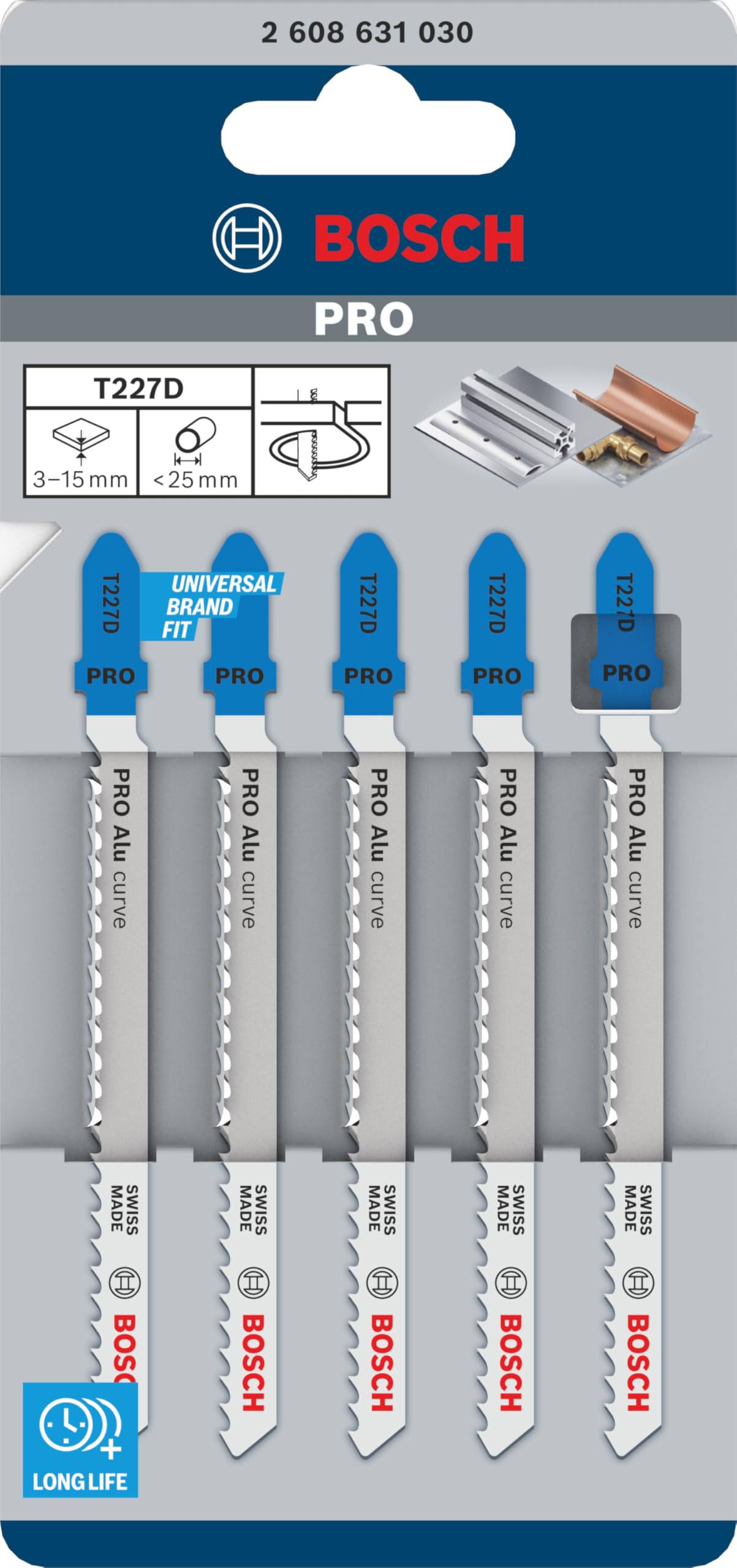 Bosch Professional 5x Lame per seghetto alternativo T 227 D Special for Alu (per Alluminio, accessorio Seghetto alternativo)