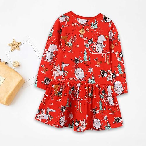 Miniatura 4 de YIISU Vestidos de bebé para niñas, vestido de Navidad para niña, vestido de manga larga, dobladillo oscilante, vestido de vacaciones, ropa, regalos
