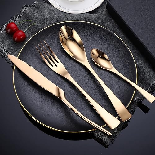 Miniatura 10 de Juego de cubiertos de cubiertos para 10 cuchillos, tenedores, cucharas, 40 piezas de acero inoxidable de calidad alimentaria para el hogar, Con