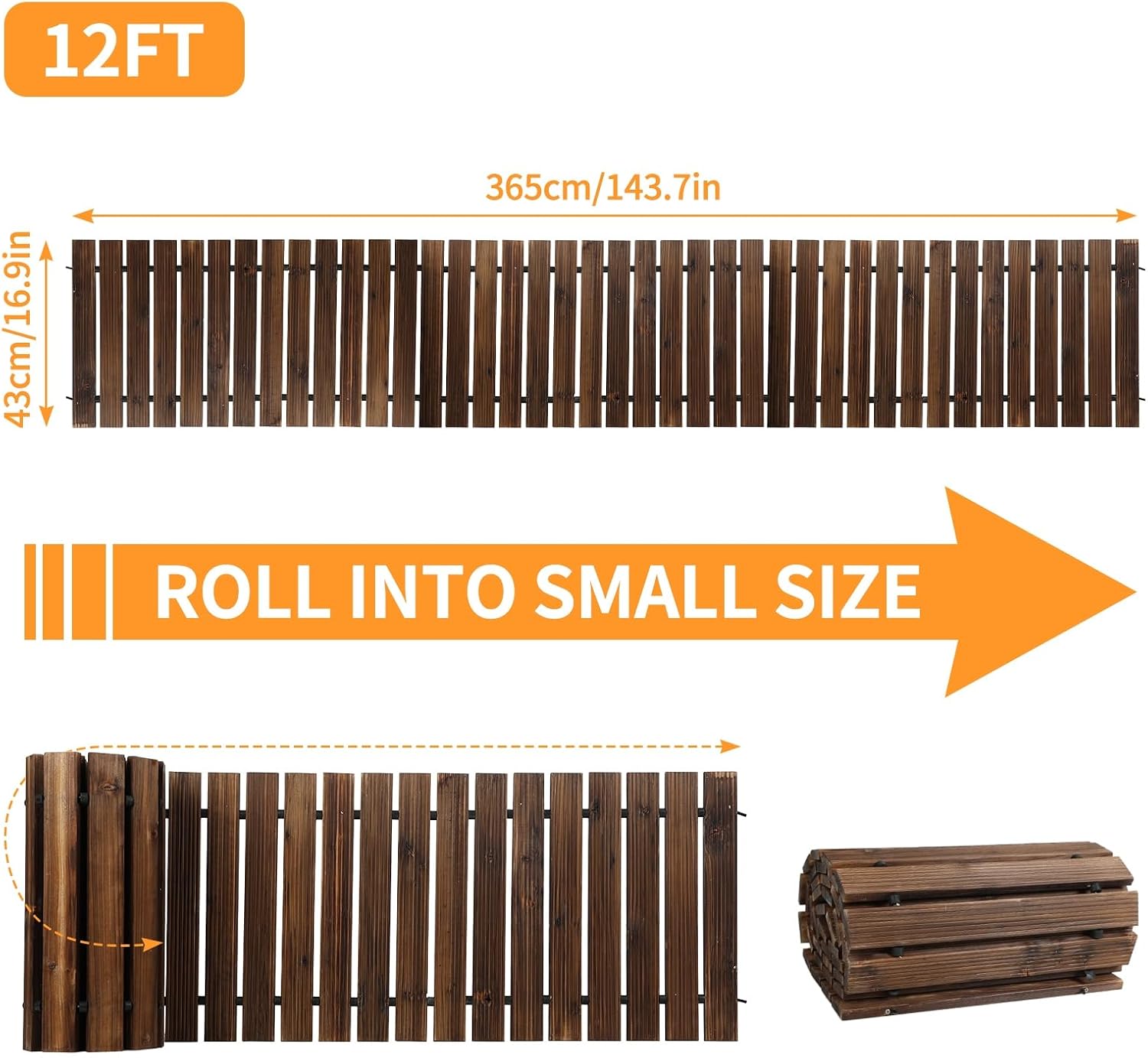 Instant Roll-Out Wooden Garden Pathway - 8FT/12FT Length, 43cm Width, Portable Outdoor Walkway for Patio, Lawn, Backyard, Beach & Yard 12FT