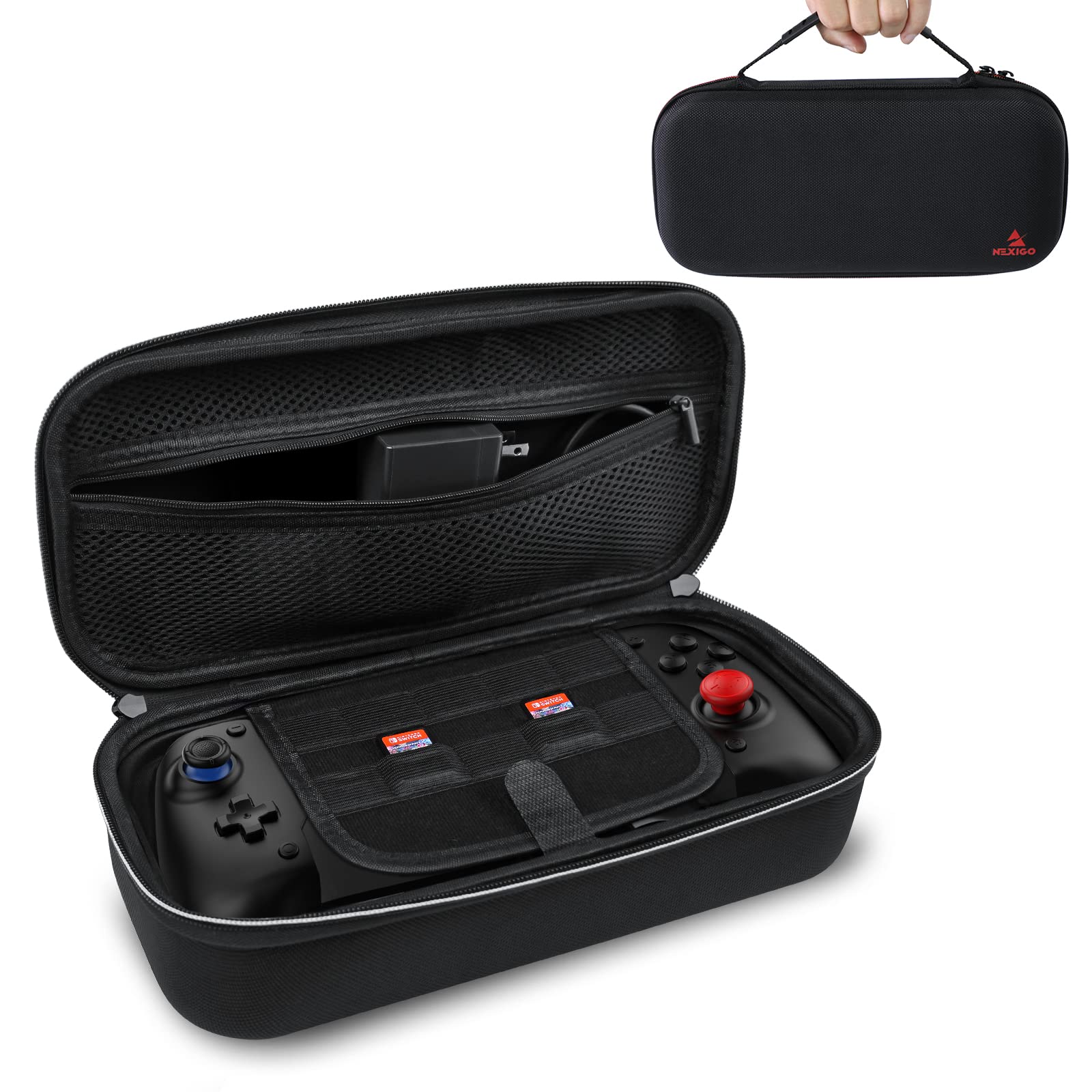 NexiGo Switch Controller Carrying Case for Nintendo Switch/Switch OLED, Game Storage Case with 10 Game Card Holders, Compatible with Gripcon, Joypad, Joy-Cons and Accessories