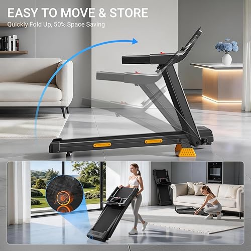 Miniatura 7 de UMAY Cintas de correr para el hogar con 15% de inclinación, cinta de correr plegable de 7 capas que absorbe los golpes con pantalla LED y barra
