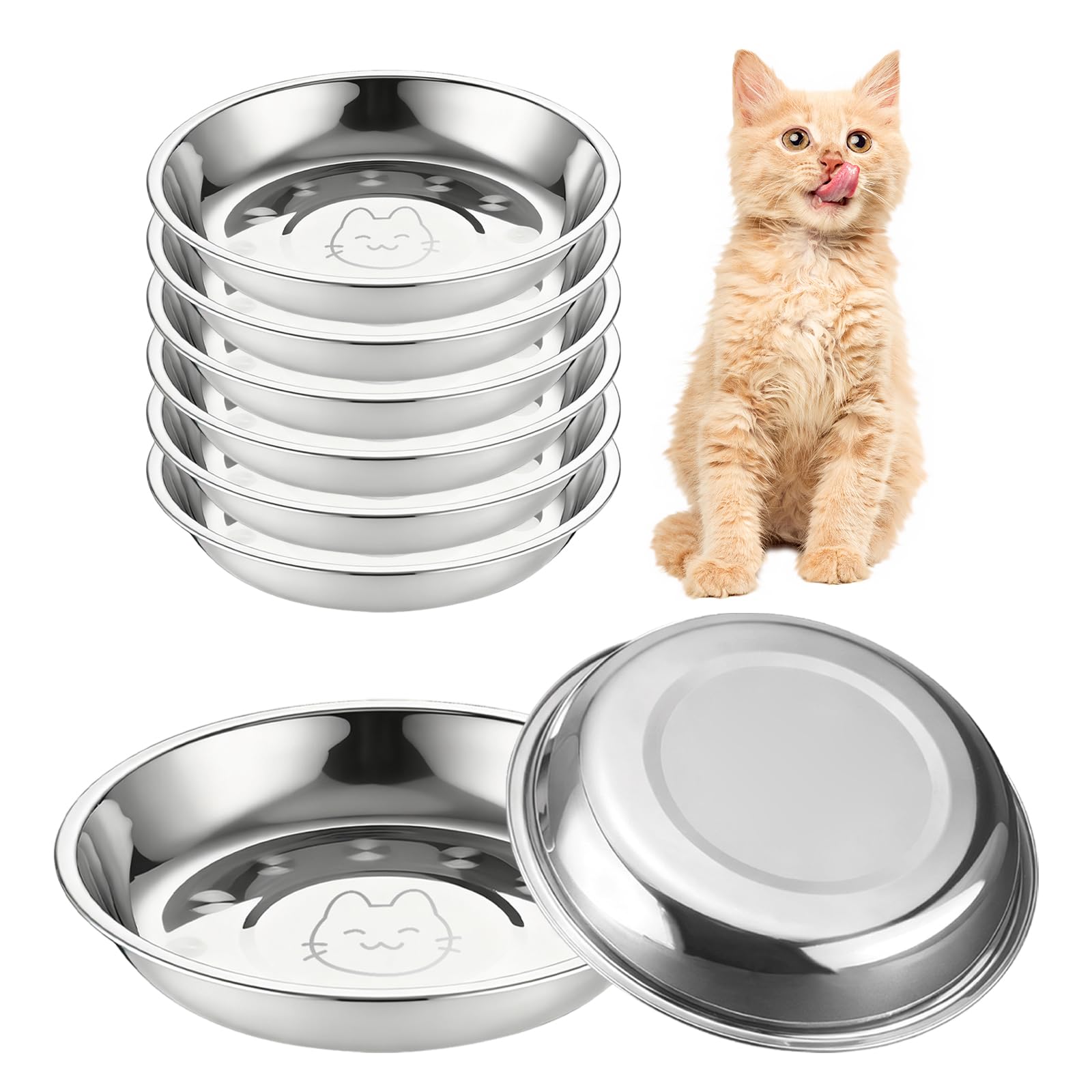 8Pcs Stainless Steel Cat Bowls, Whisker Fatigue Relief Shallow Cat Food Water Bowls Metal Cat Dishes for Kitten Puppy Small Dog Rabbit Hamster Guinea Pig