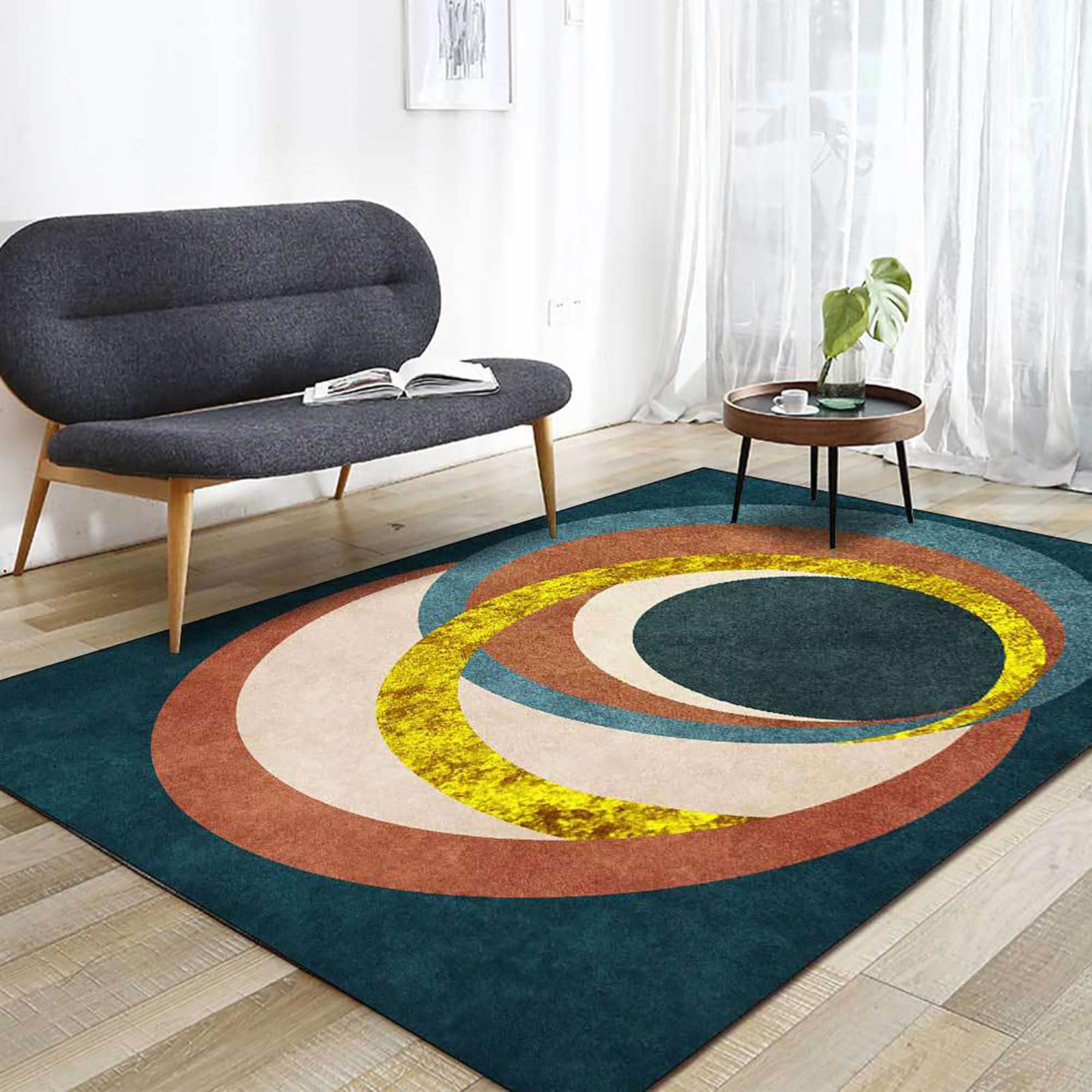 Tapis poils ras vert géométrique 110x190 cm pour salon et chambre