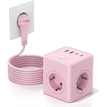Socket Cube with USB, 8-in-1 Socket Strip, Flat Connector with Switchable, 4-Way Power Strip with 2 USB-A &amp; 2 USB-C, Multiple