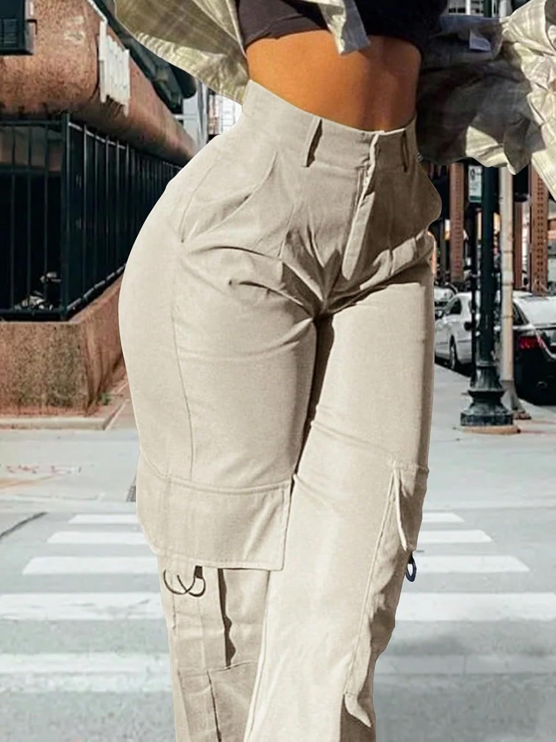 Cargo Pants for Women High Waisted Baggy Wide Leg Stretchy Y2K Streetwear Black Cargo Pants Women with Pockets - Image 2