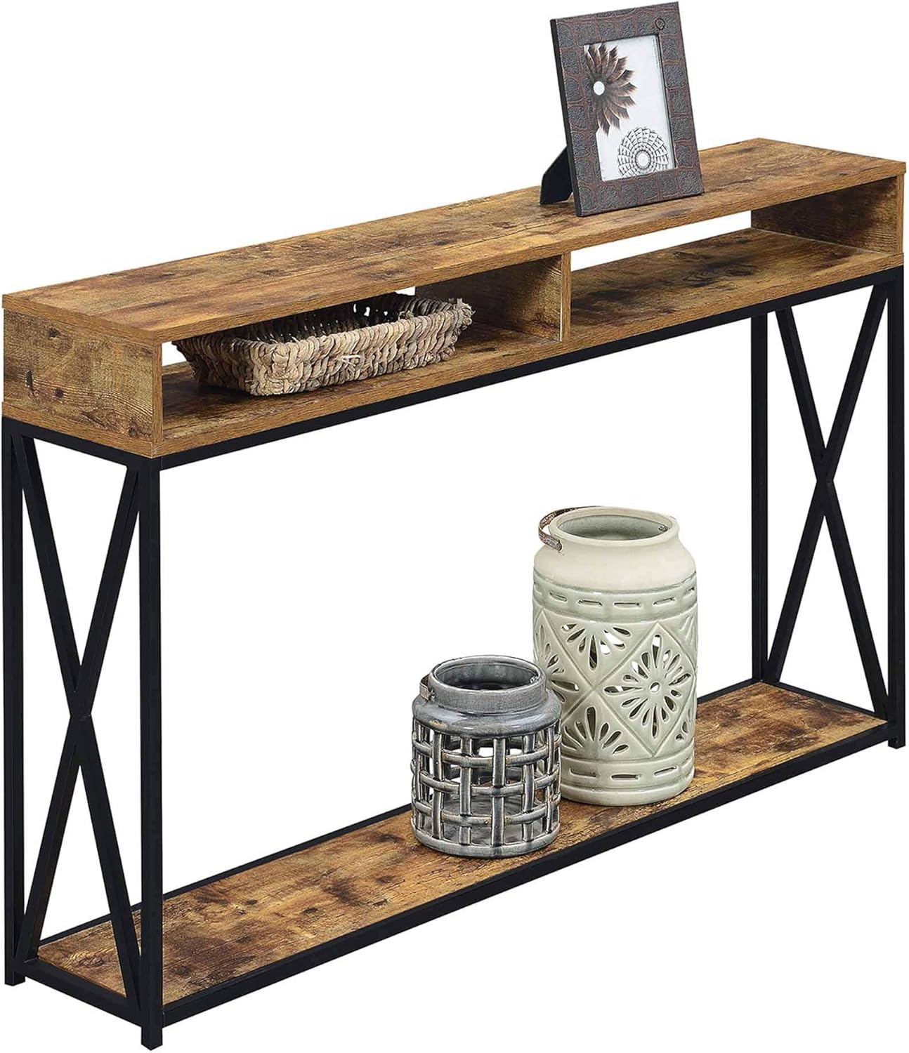 Barnwood Chic 48" Metal & Wood Console Table with Storage