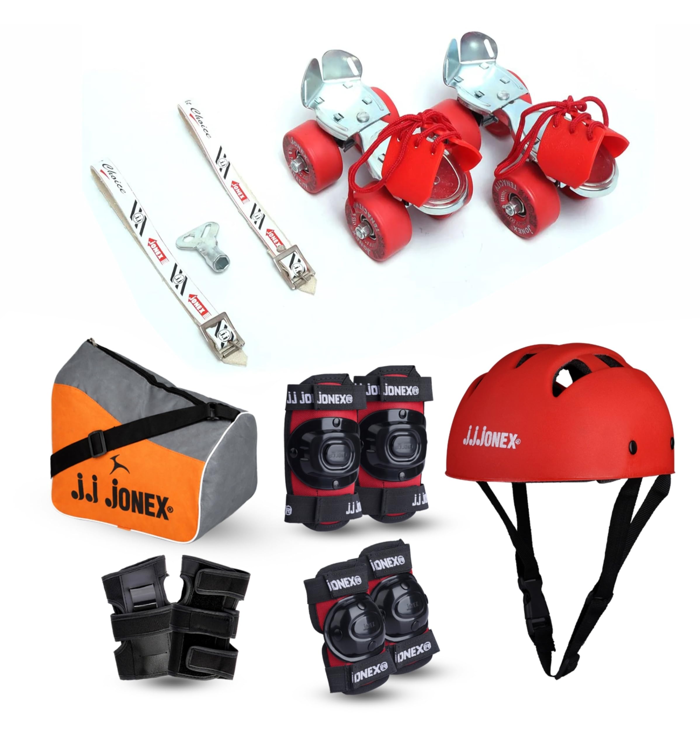 Jonex Unisex-Kids Tenacity Adjustable Roller Skates Combo (Skates + Helmet + Knee + Wrist + Elbow Guards and Skating Bag) - for Junior Age Groups 3 to 6 Years | Academy and School Level Skating, Red-image-27