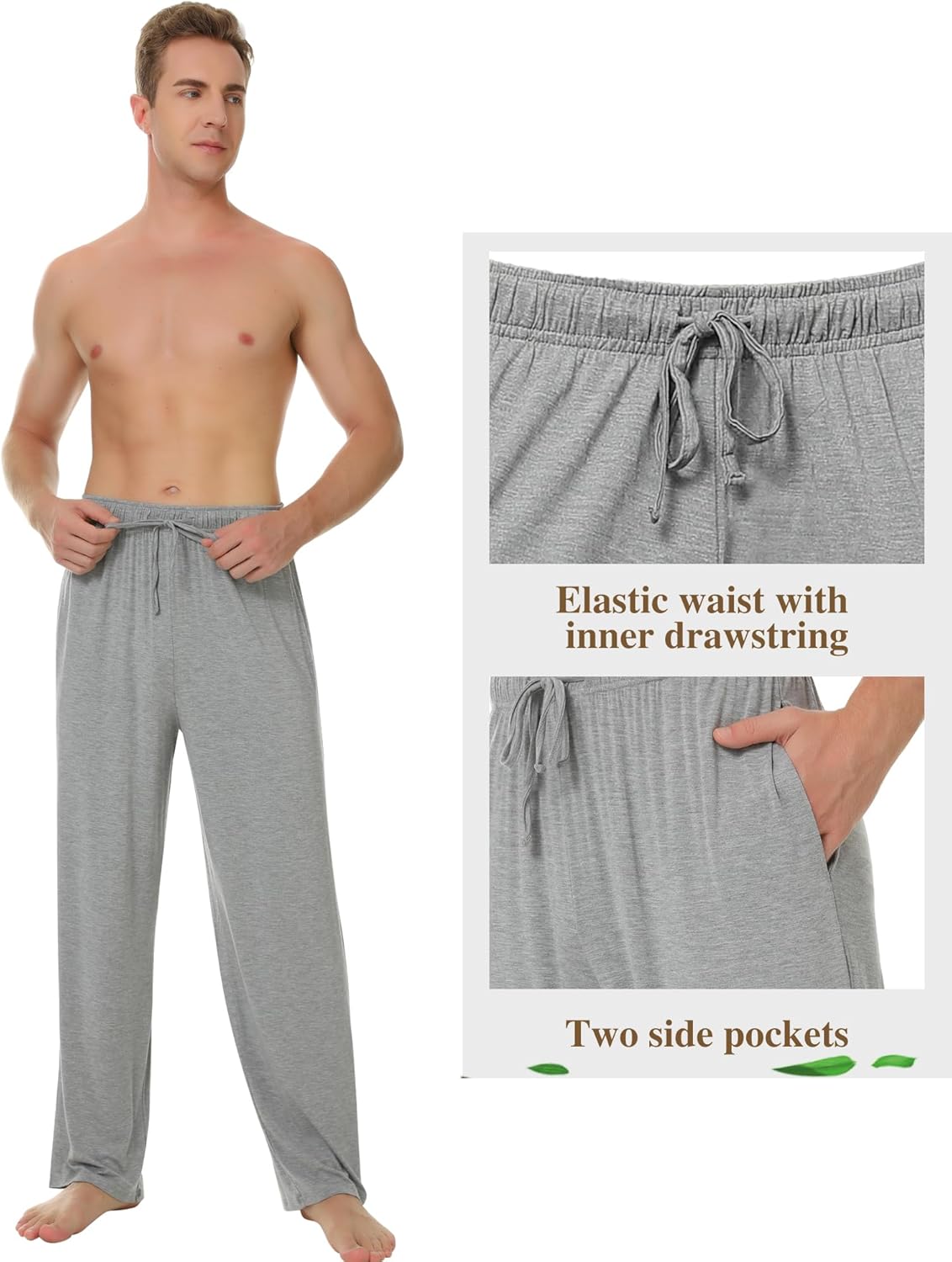 NACHILA Men's Pajama Pants-Viscose Made from Bamboo,Soft Sleep Bottoms Stretchy Sweatpants with Pockets - Image 4