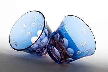 Amazon.co.jp: 硝子工房 彩鳳 江戸切子 ぐい呑 桜文様 ブルー