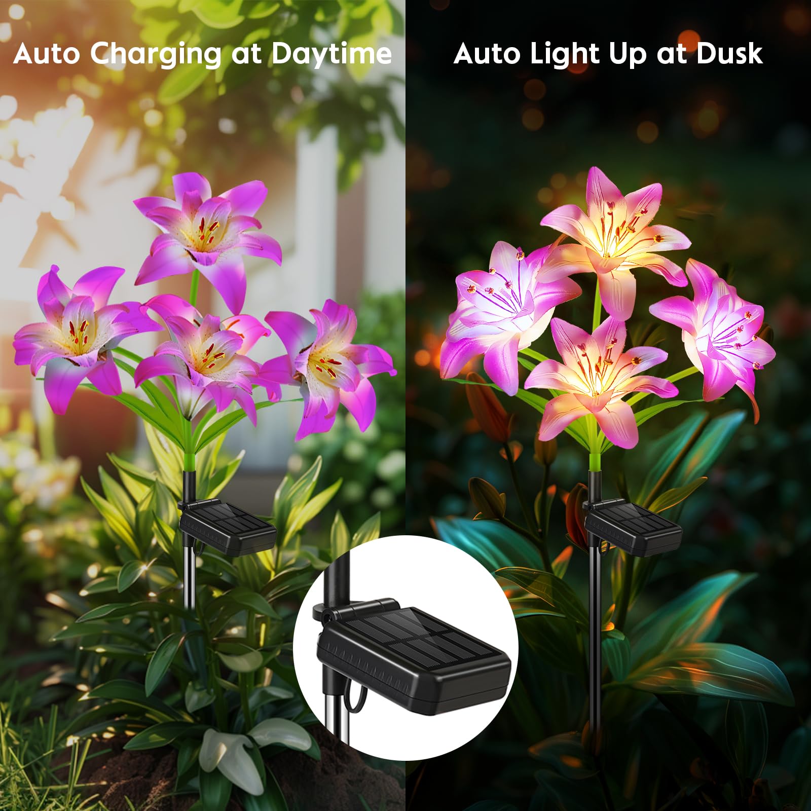 Paquete de 6 luces solares de jardín, luces solares impermeables para exteriores con flores solares de lirio, luces solares para decoración de jardín exterior, luces solares para patio y patio, luces