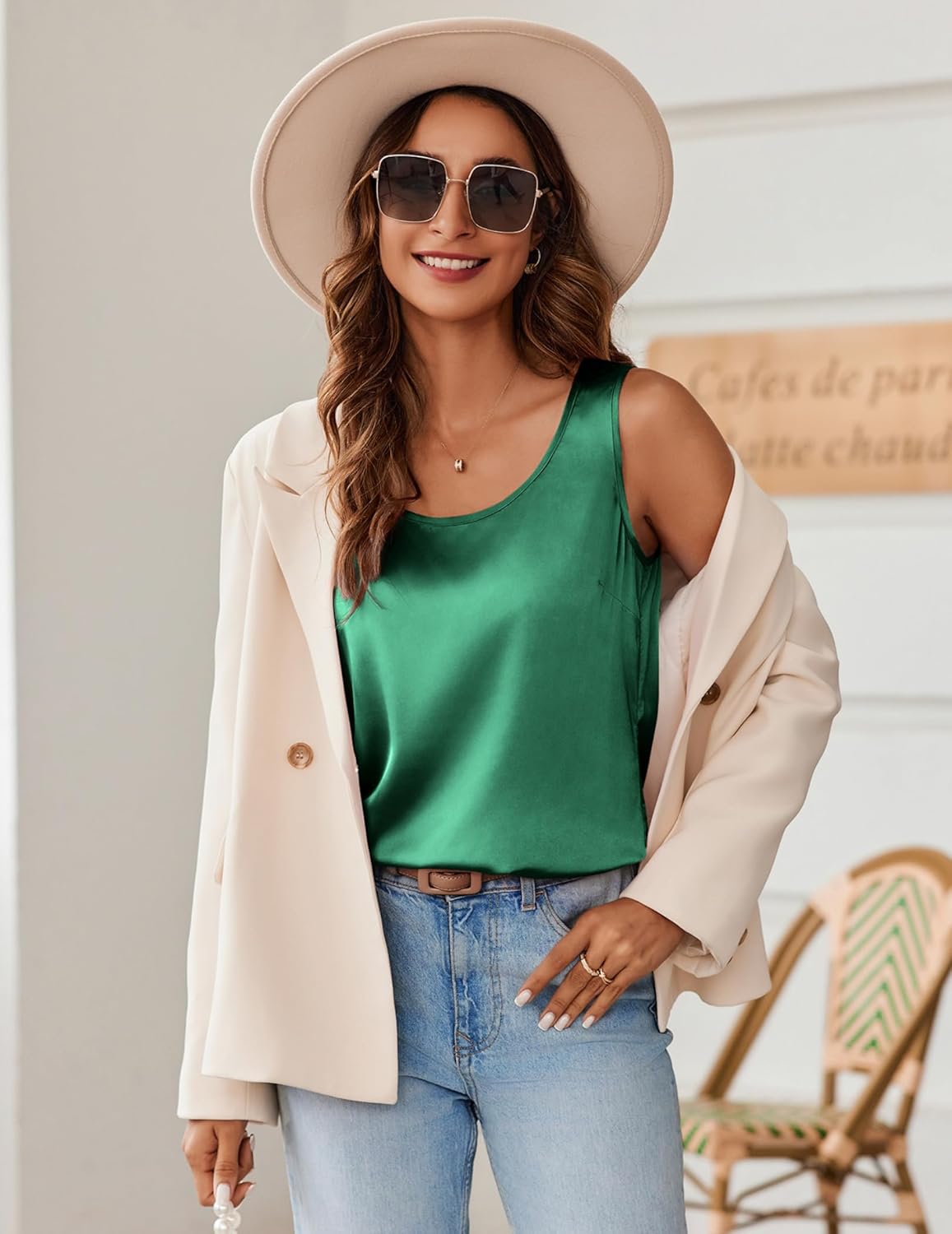 Zeagoo Silk Satin Tank Tops for Women Scoop Neck Sleeveless Camisole Tops 2026 Summer Basic Blouses - Image 2