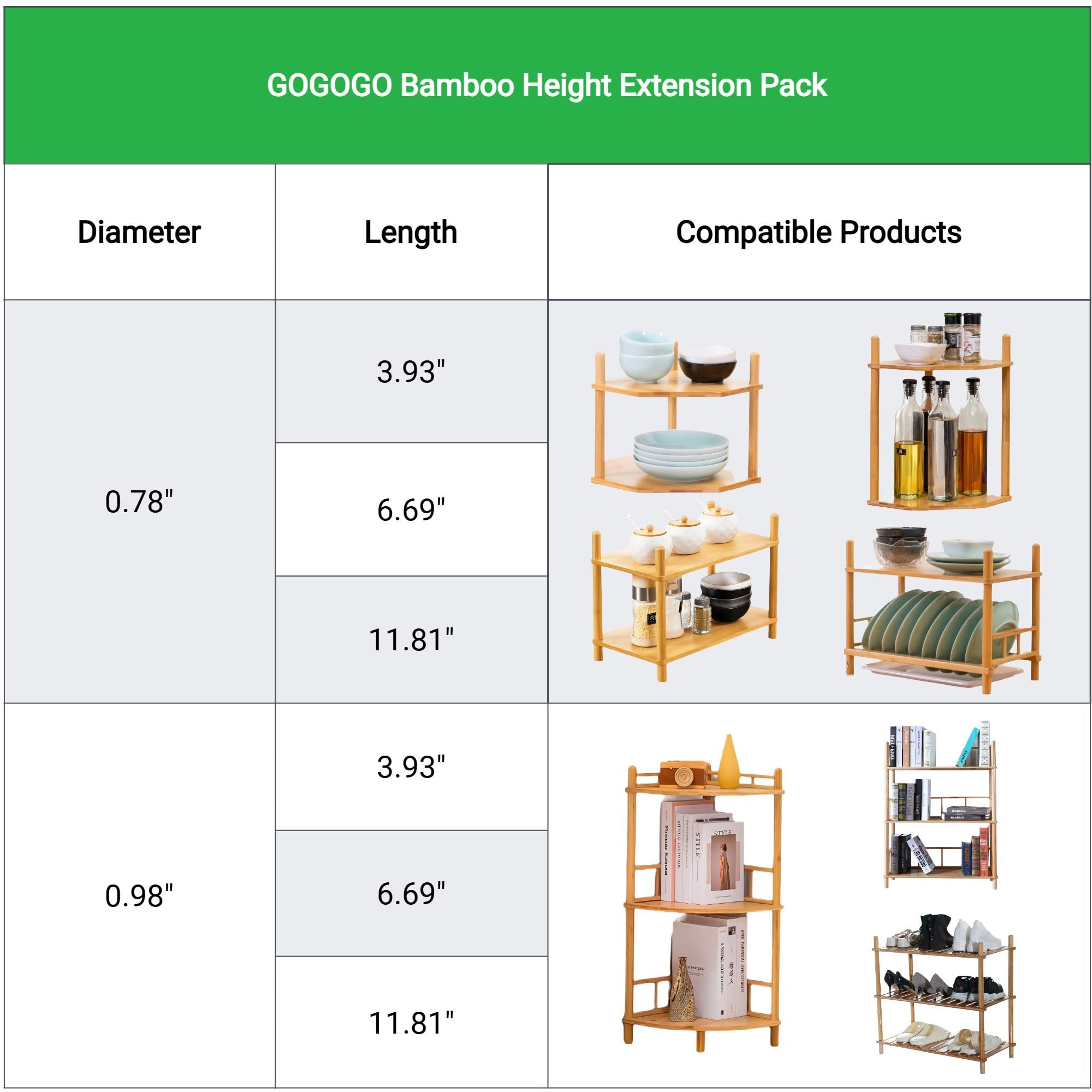 Amazon.com: GOGOGO 4 Pack Adjustable Bamboo Shelf Height Expansion