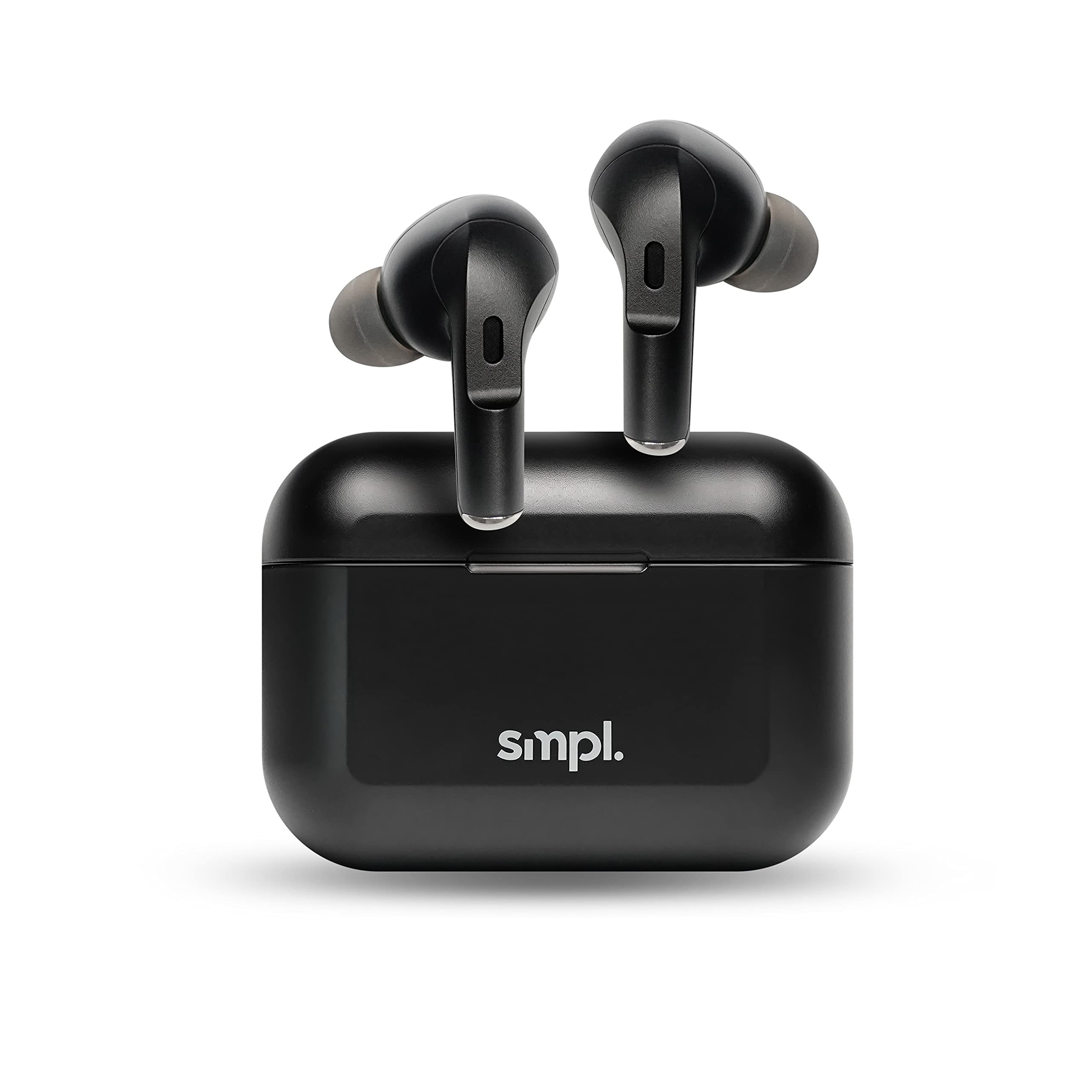 Smpl - Écouteurs intra-auriculaires à réduction active de bruit ANC, Bluetooth 5.0, 30 h de musique, synchronisation en 1 étape et contrôle tactile intelligent, avec boîtier de chargement, Noir