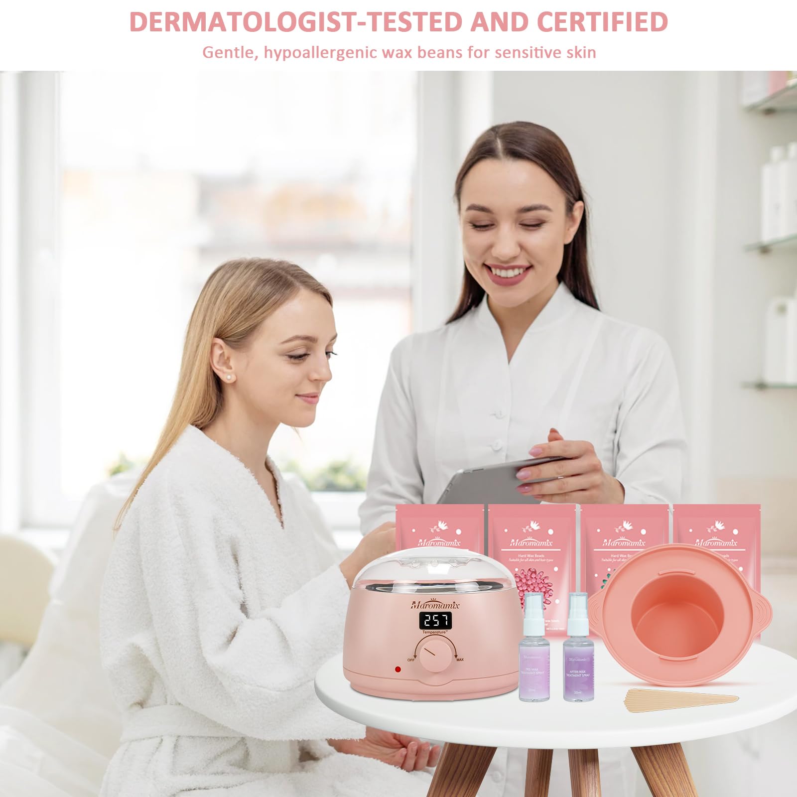 Kit per ceretta – Macchina scalda cera digitale per depilazione con 4 confezioni di perline di cera dura e vasetto in silicone per tutto il corpo, gambe, viso, sopracciglia, bikini, kit brasiliano a