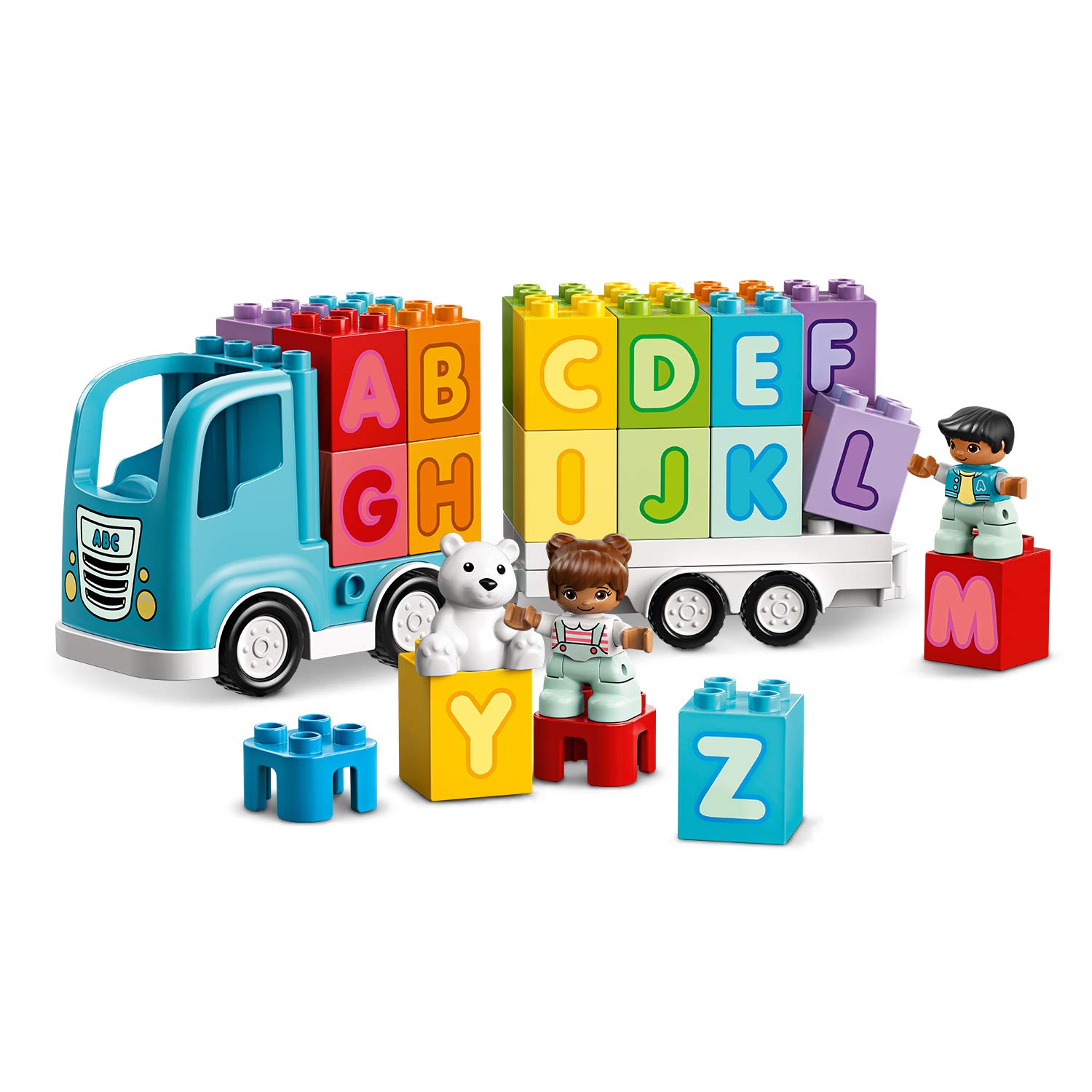 LEGO DUPLO Pierwsze klocki: Ciężarówka z alfabetem 10915 — nauka pierwszych liter dla małych dzieci, wesoła zabawka edukacyjna do budowania (36 elementów)