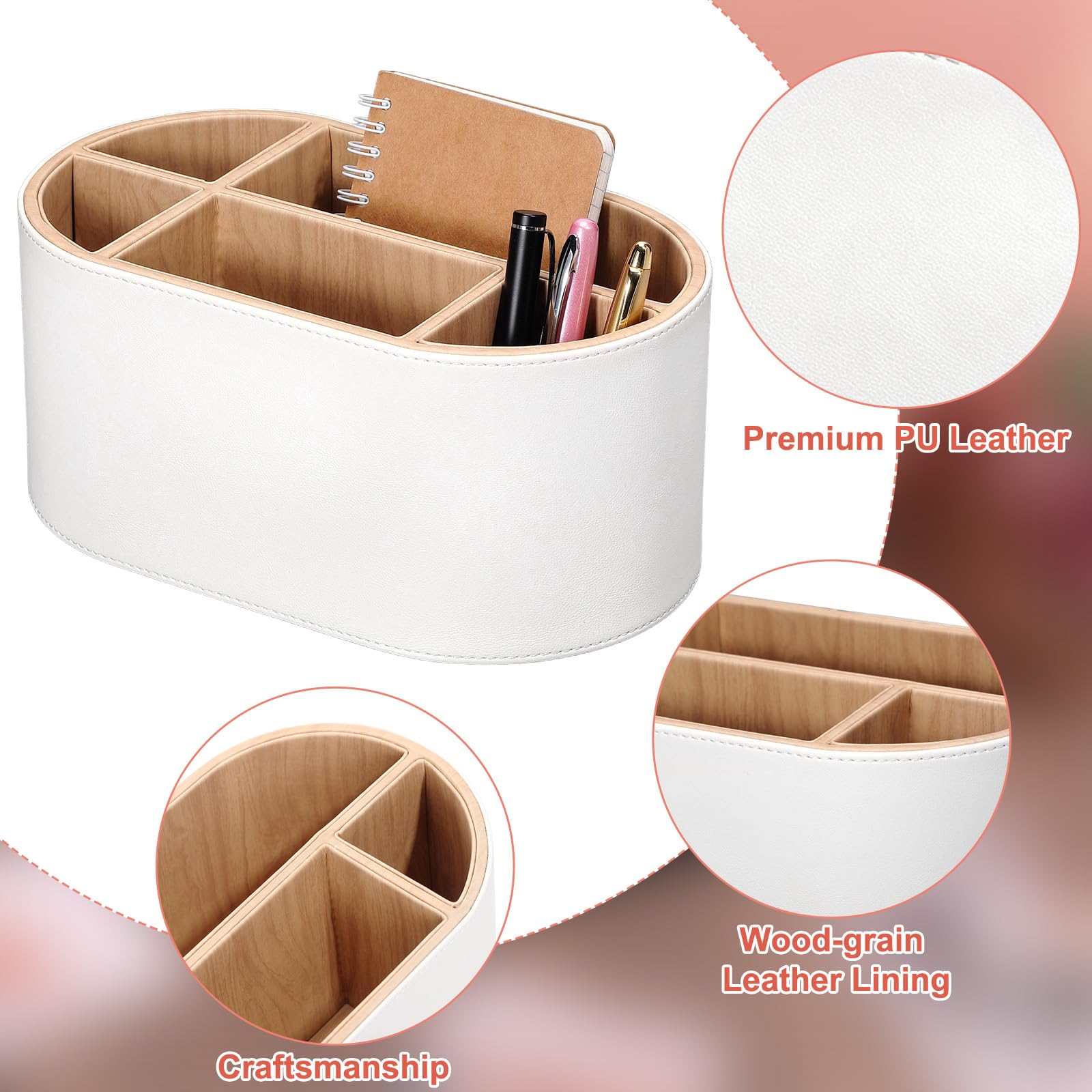 Organizador de escritorio de piel sintética con múltiples compartimentos, organizador de accesorios para mandos a distancia, bolígrafos, brochas de maquillaje, oficina, hogar, escuela