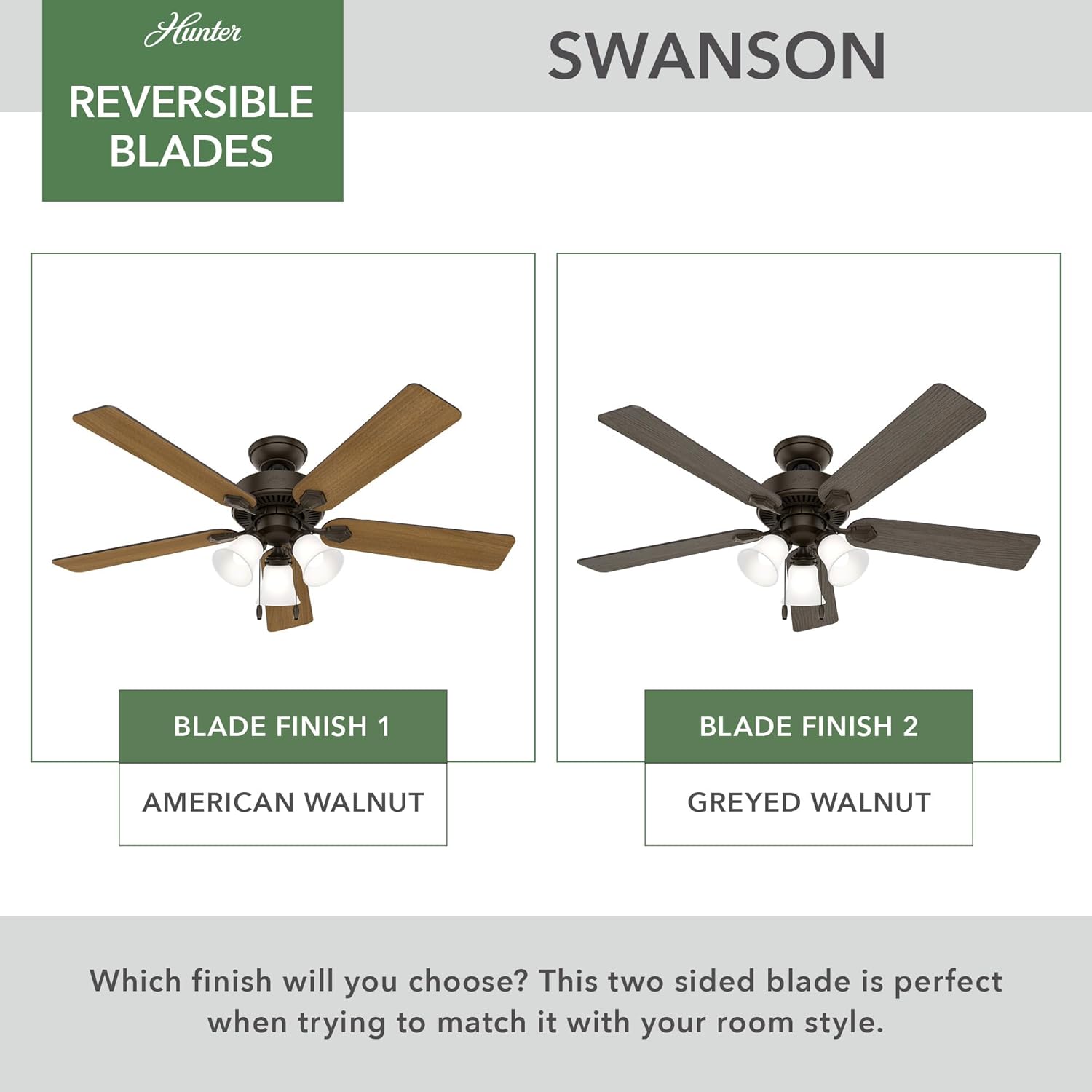 Hunter 52 inch Indoor Ceiling Fan with LED Lights - Bronze Ceiling Fan with Pull Chain, For Bedroom, Living Room, or Kitchen, Standard Mount, No Remote, 5 Blades - Swanson 50887, New Bronze