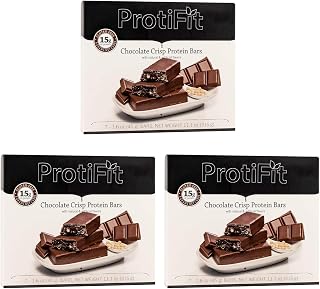 PROTIFIT - Low Calorie Chocolate Crisp Protein Bar 3 Pack, High Protein, 15g Protein, Low Carb, Low Sugar, Ideal Protein Compatible, 7 Servings Per Box, (3 Pack)