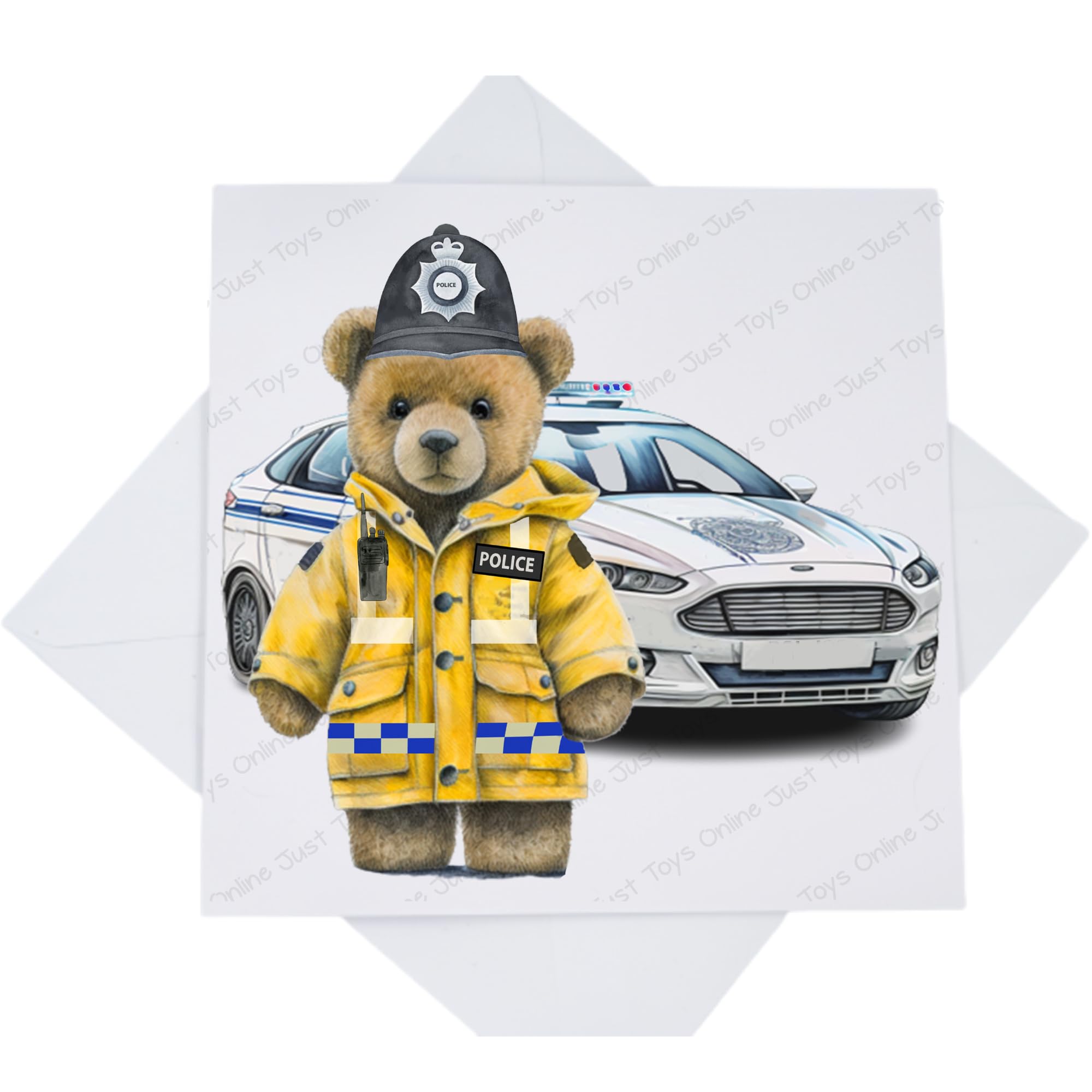 Police Officer with Car Bear Card, Blank for Any Occasion - Promotion New Job Birthday Retirement Card