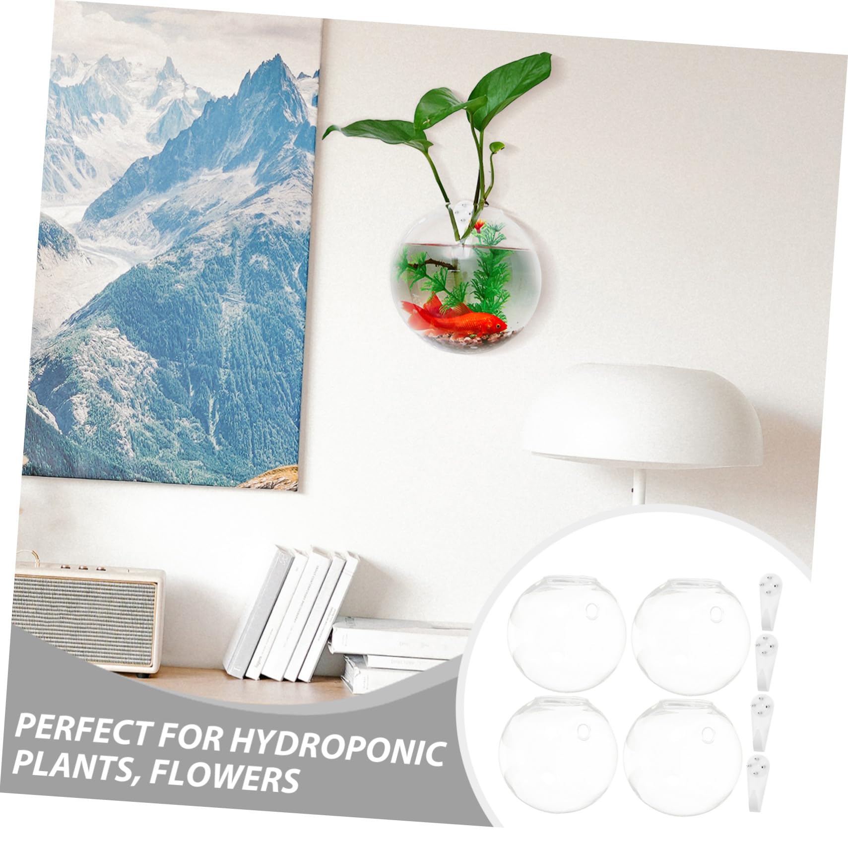 PRETYZOOM 4 Pièces Lot de Vases Muraux Verre pour Hydroponie Pots Transparents Ronds pour Propagation Décoration Suspendue pour Maison et Bureau